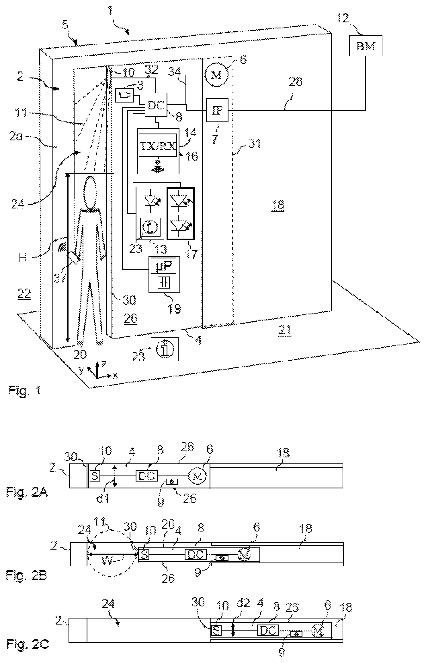 Patent US12612818 — Access control system with a sliding door that can be opened from the inside without contact — Figure 1