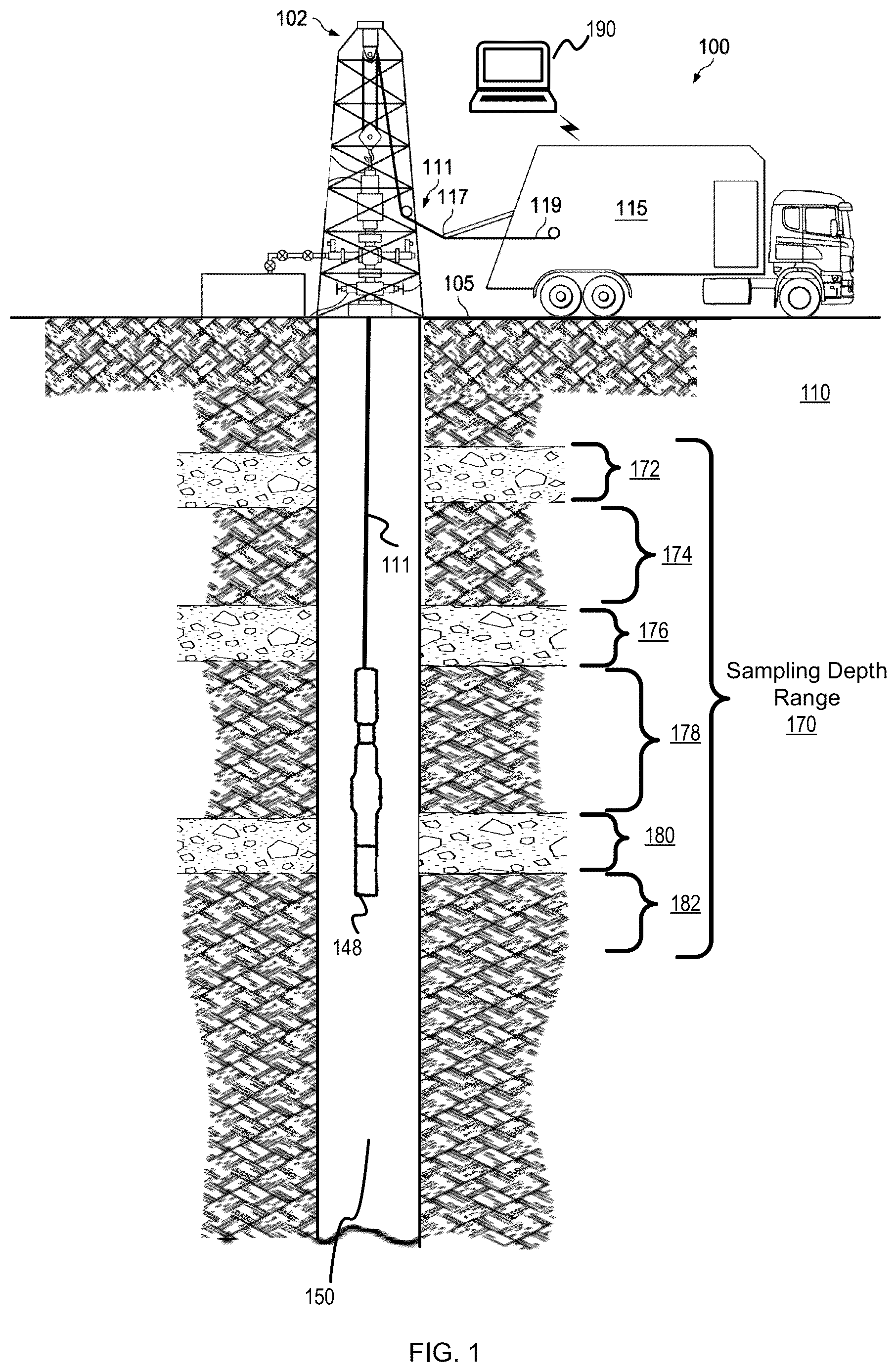 Patent US12612860 — Determination of location and type of reservoir fluids based on downhole pressure gradient identification — Figure 1