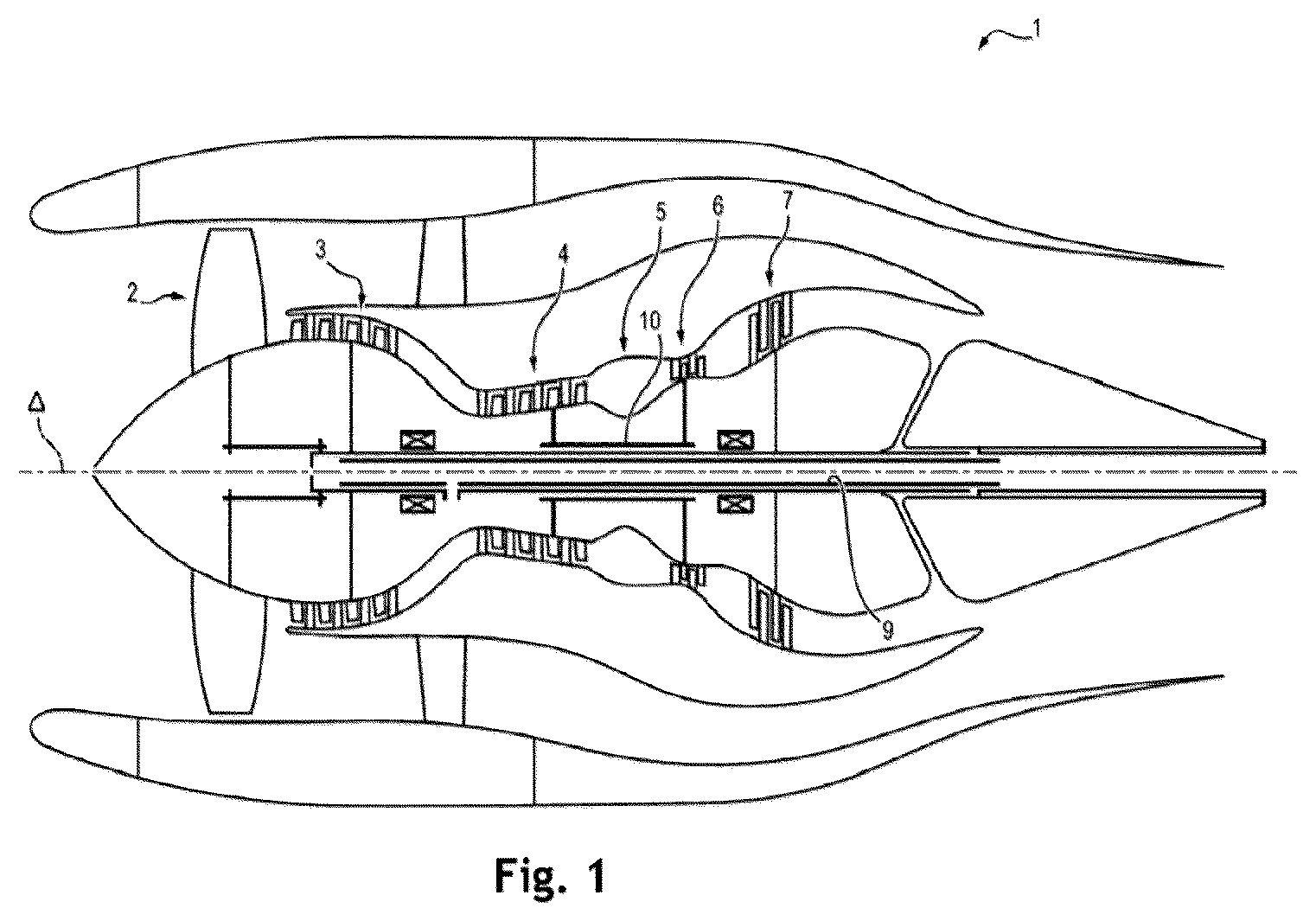 Patent US12612866 — Turbomachine comprising a heat exchanger between a fuel circuit and two lubricant circuits — Figure 1