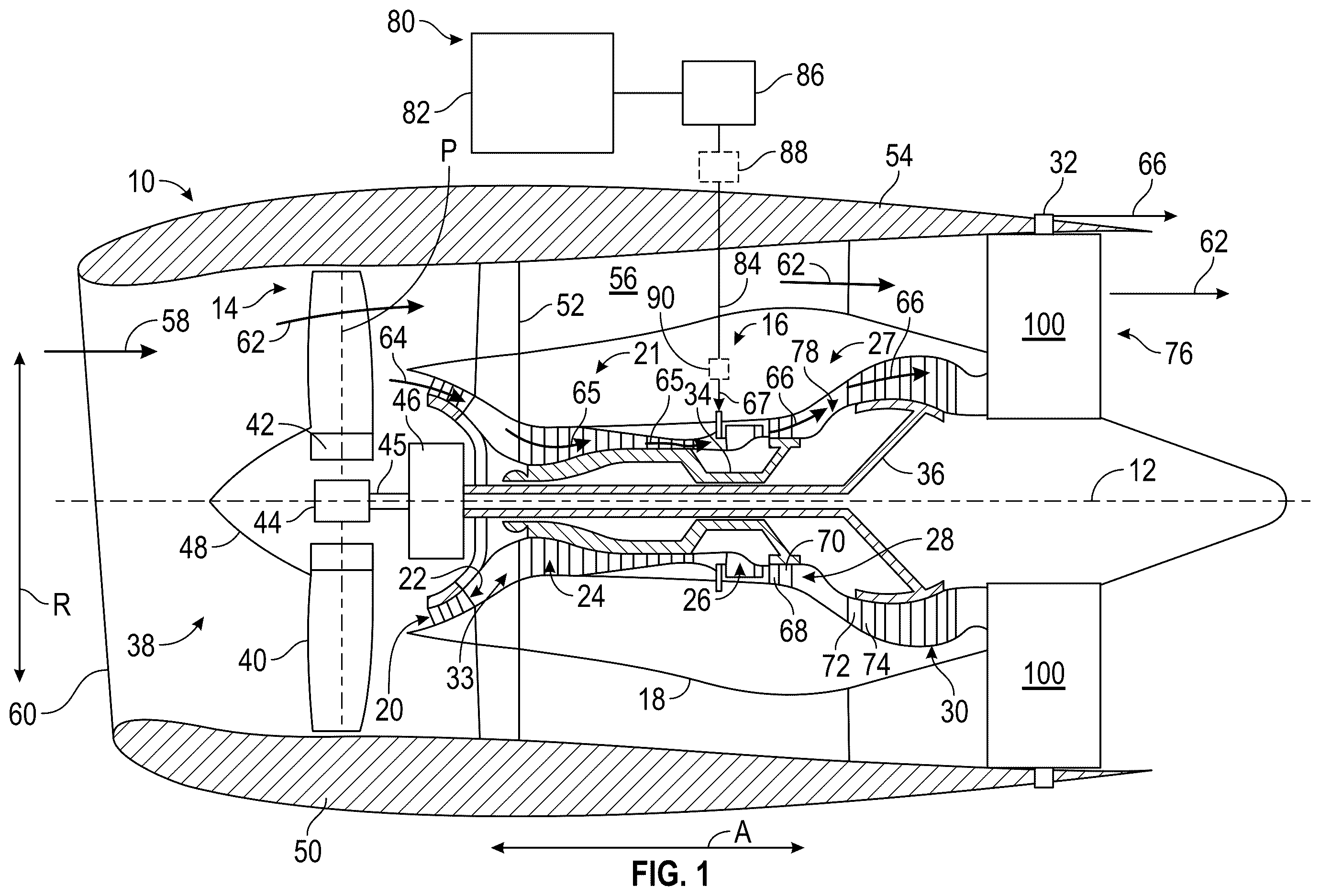 Patent US12612875 — Turbine engine including a steam system — Figure 1