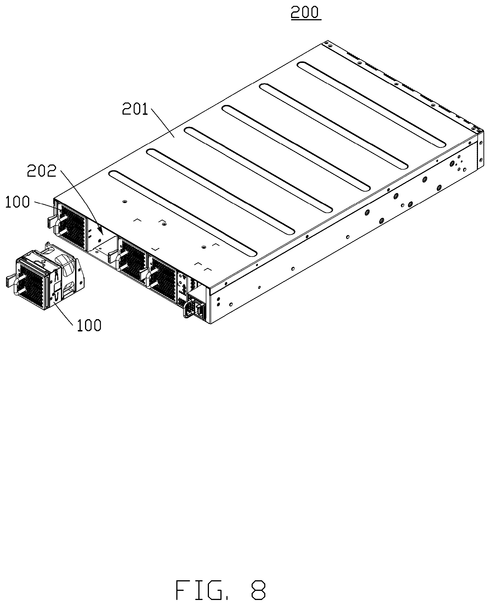 Patent US12612920 Figure 8 – Fan module and electronic device