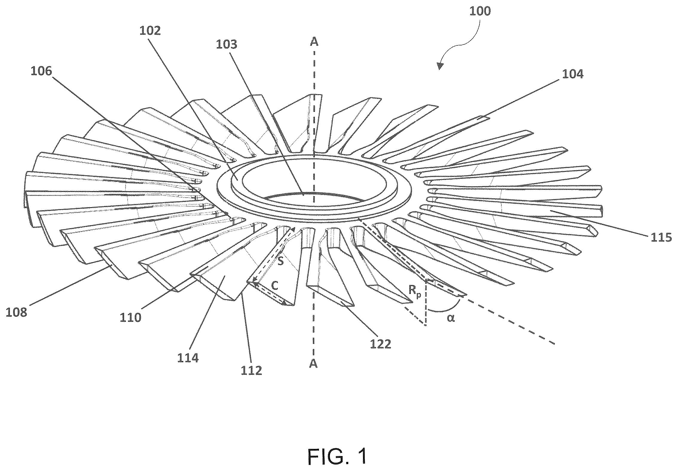 Patent US12612925 — Rotor blade for a turbomolecular vacuum pump — Figure 1