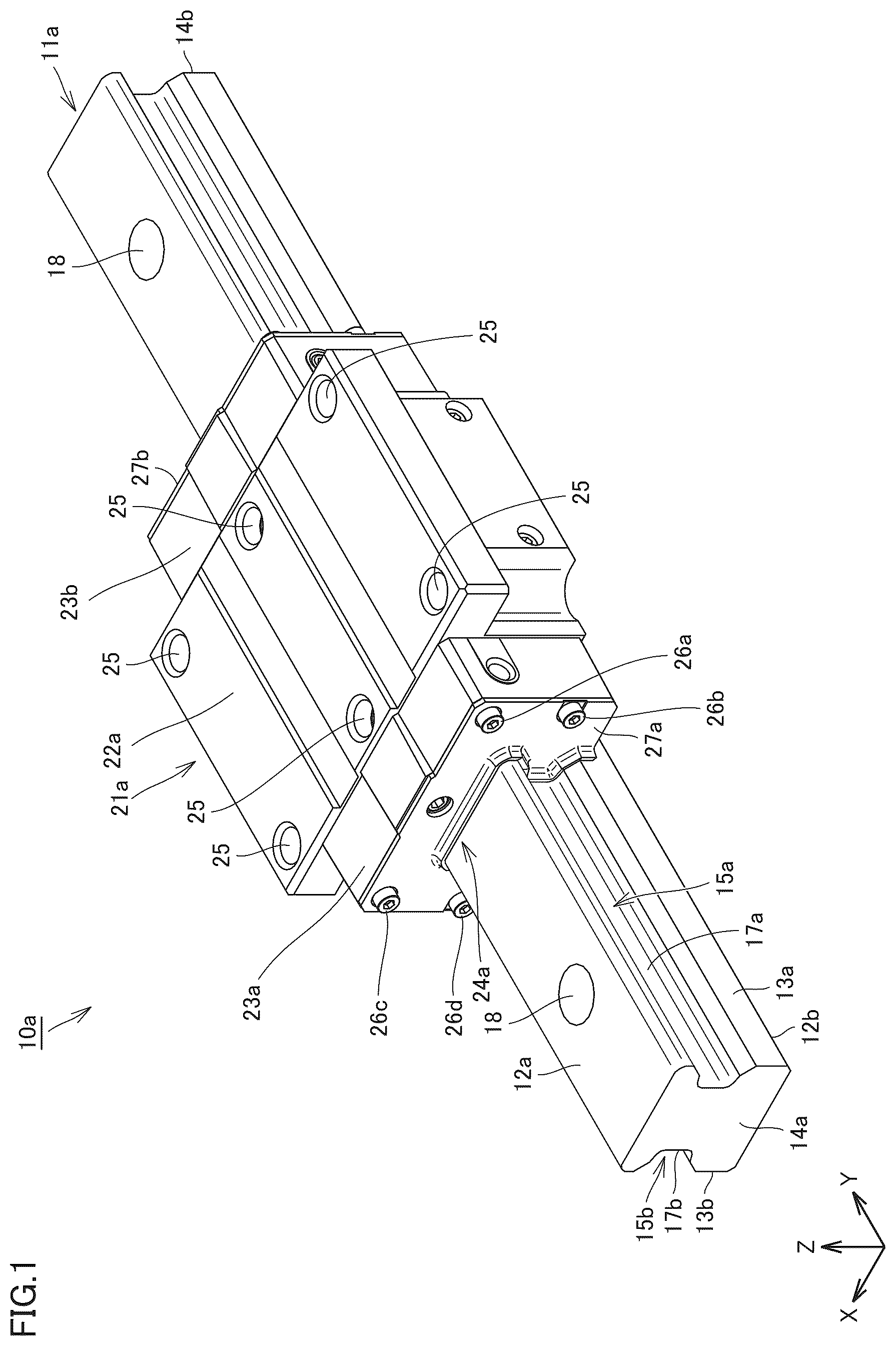 Patent US12612943 Figure 1 – Linear motion guide unit