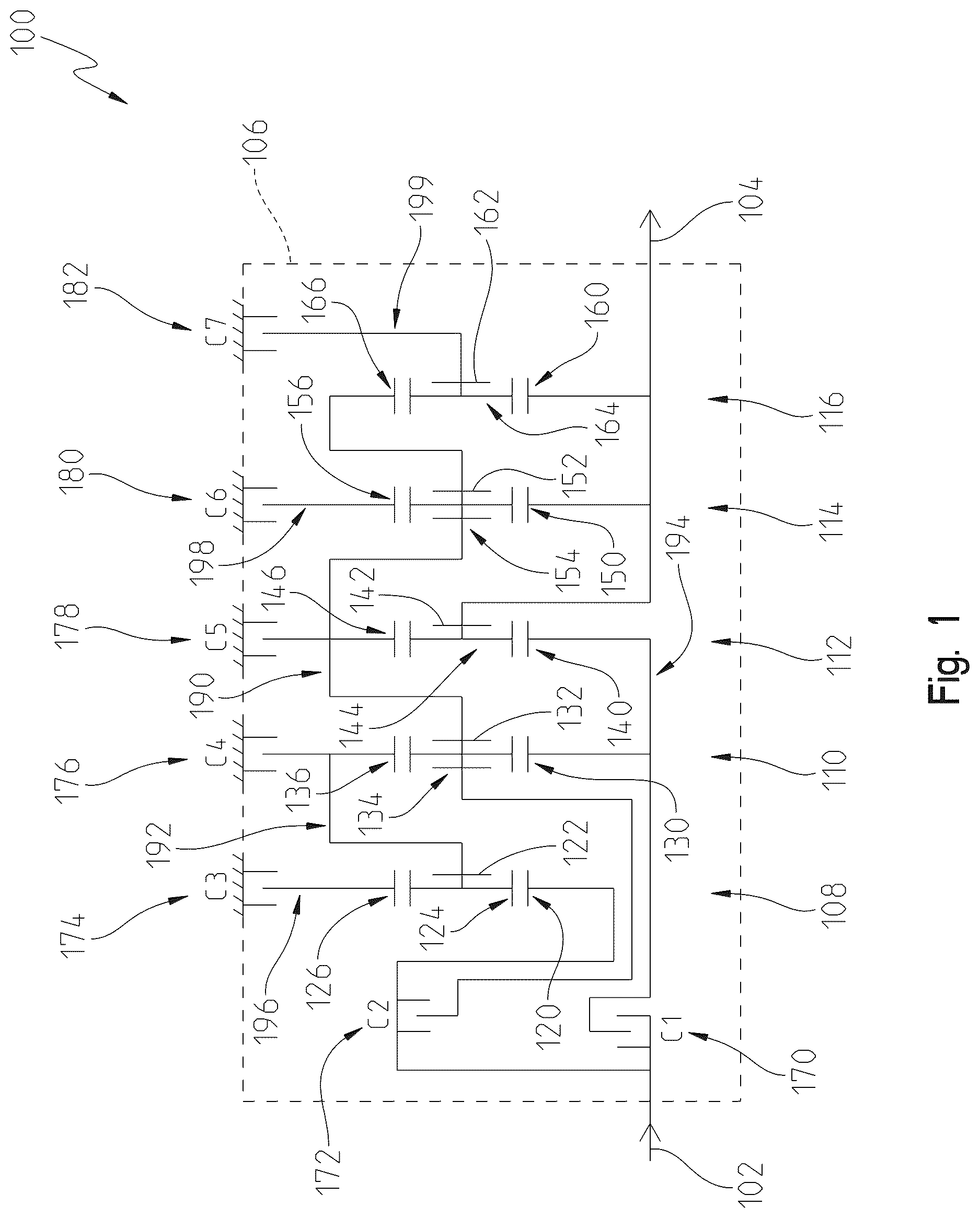 Patent US12612954 — Multi-speed planetary transmission — Figure 1
