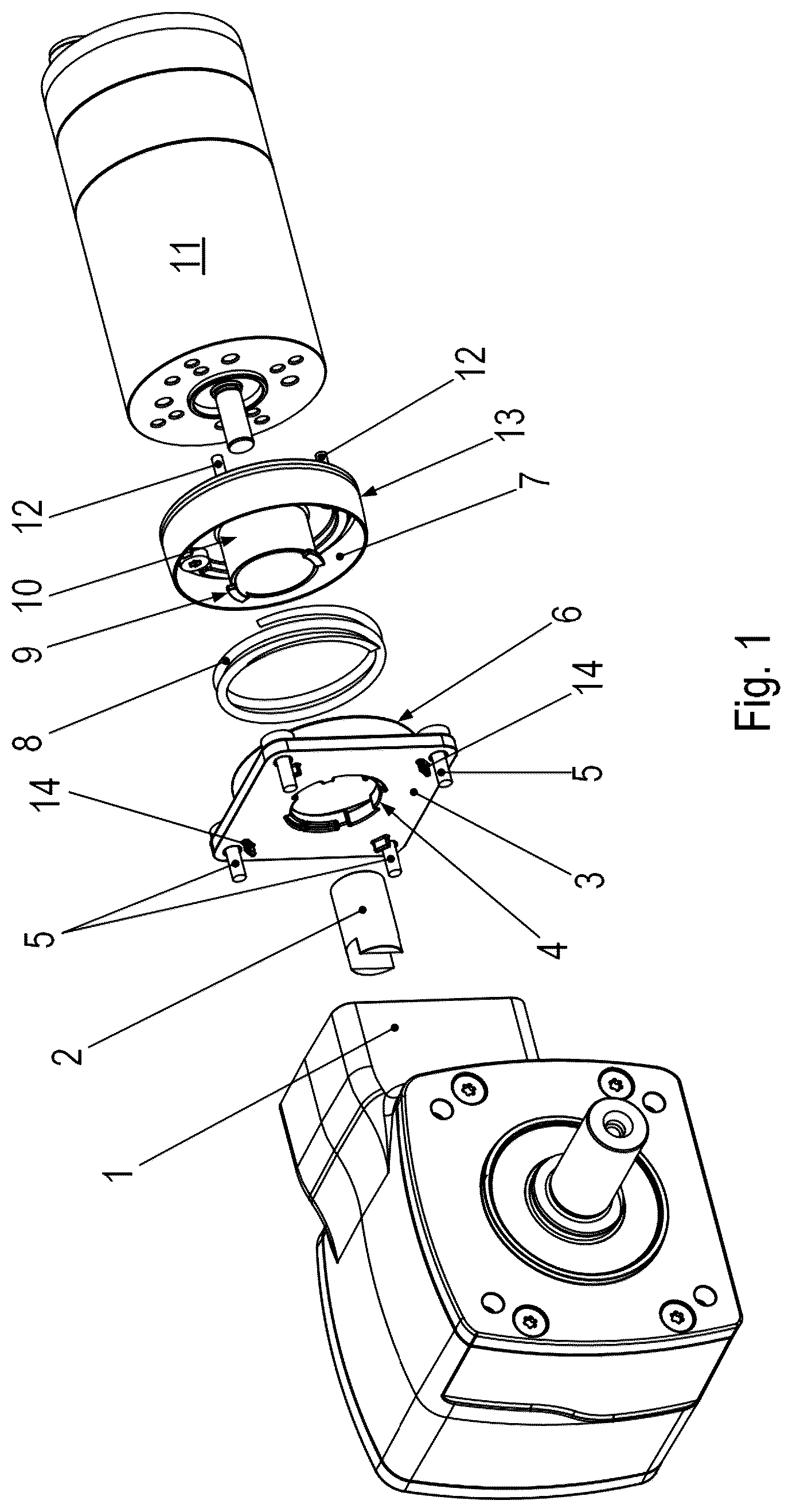 Patent US12612964 — Geared motor including an electric motor and a gearbox — Figure 1