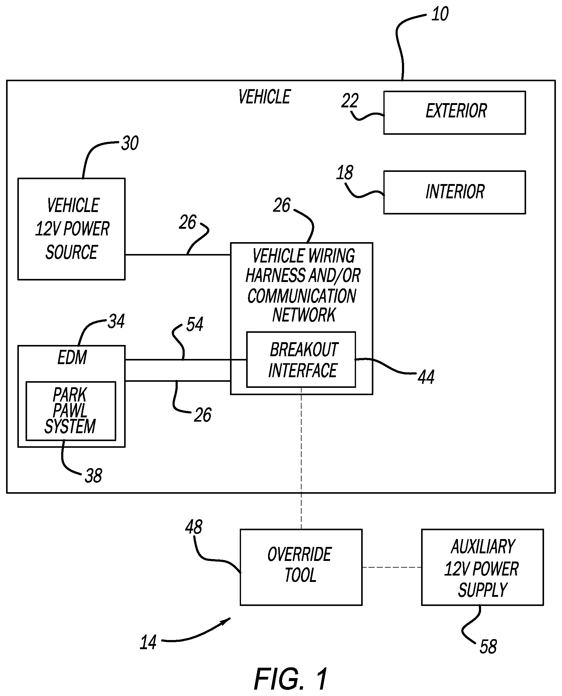 Patent US12612968 — Electronic park pawl motor direct override — Figure 1