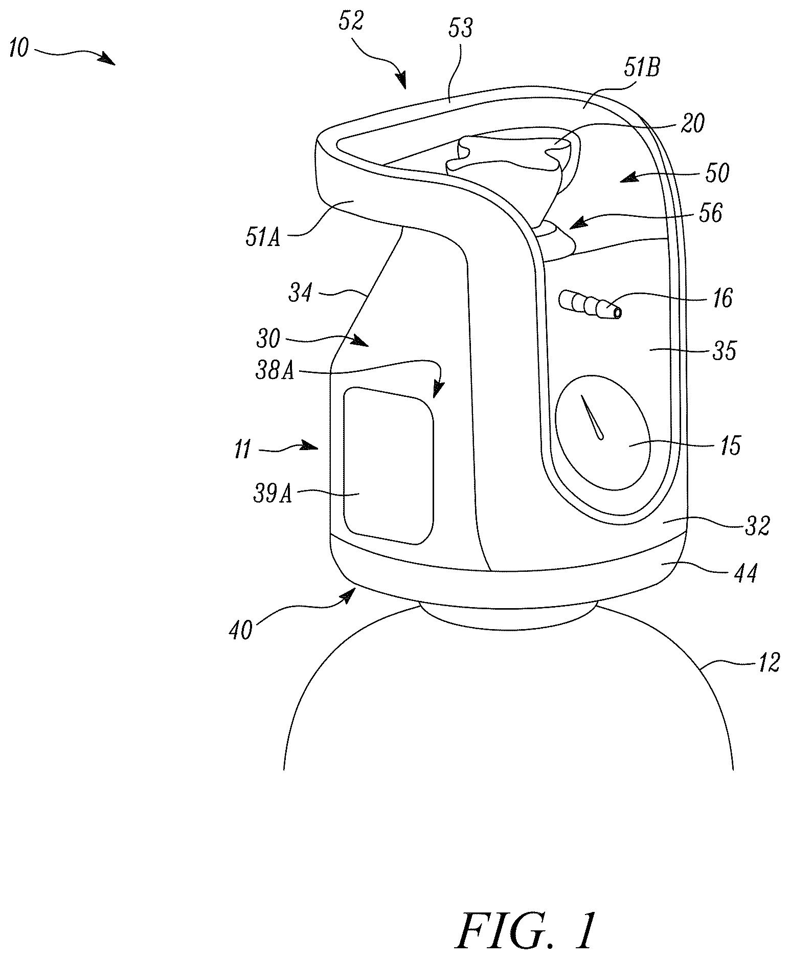 Patent US12613011 — Protective shroud for a valve integrated pressure regulator (VIPR) — Figure 1