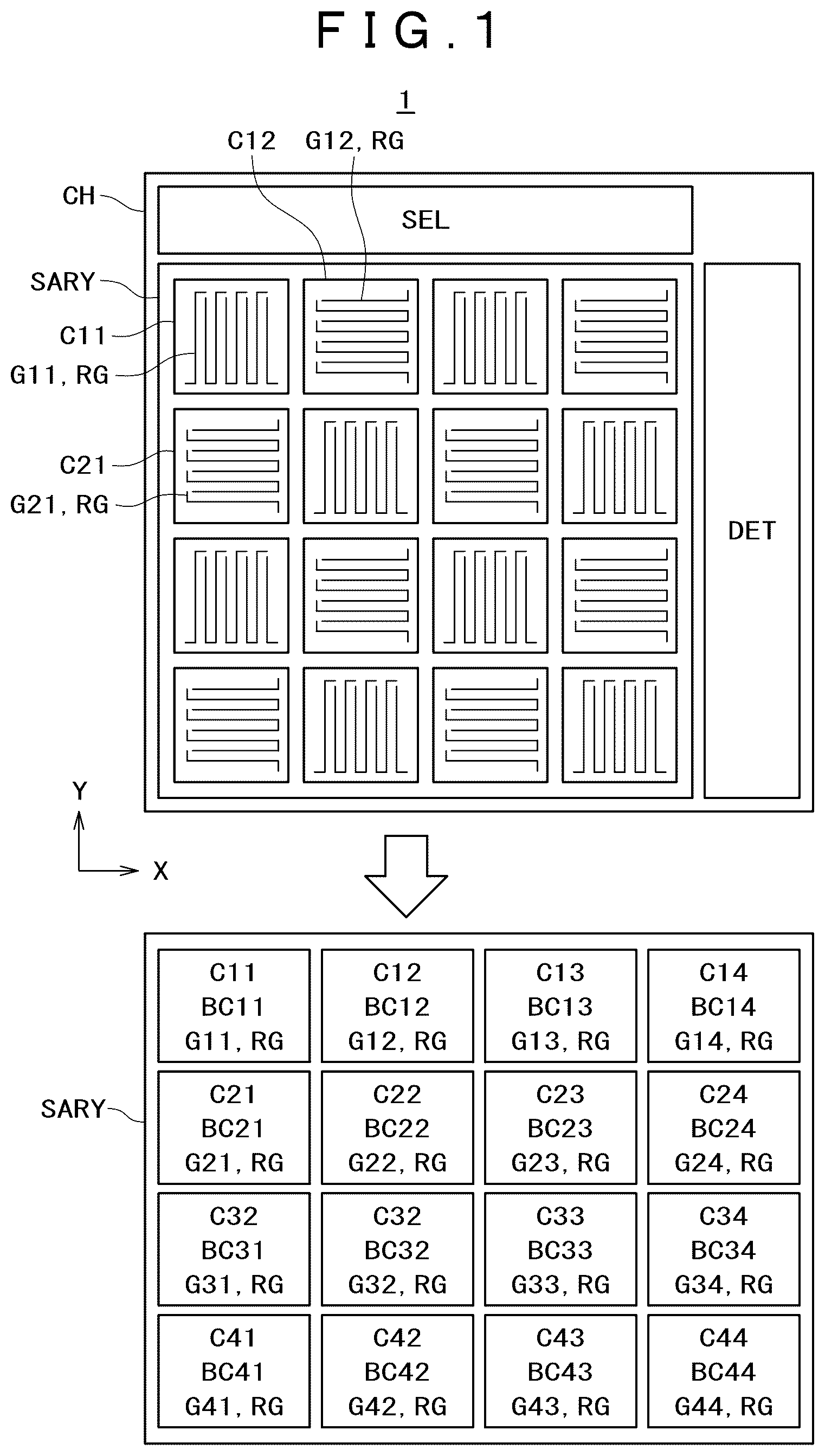 Patent US12613089 — Strain detection device with reduced number of wires — Figure 1