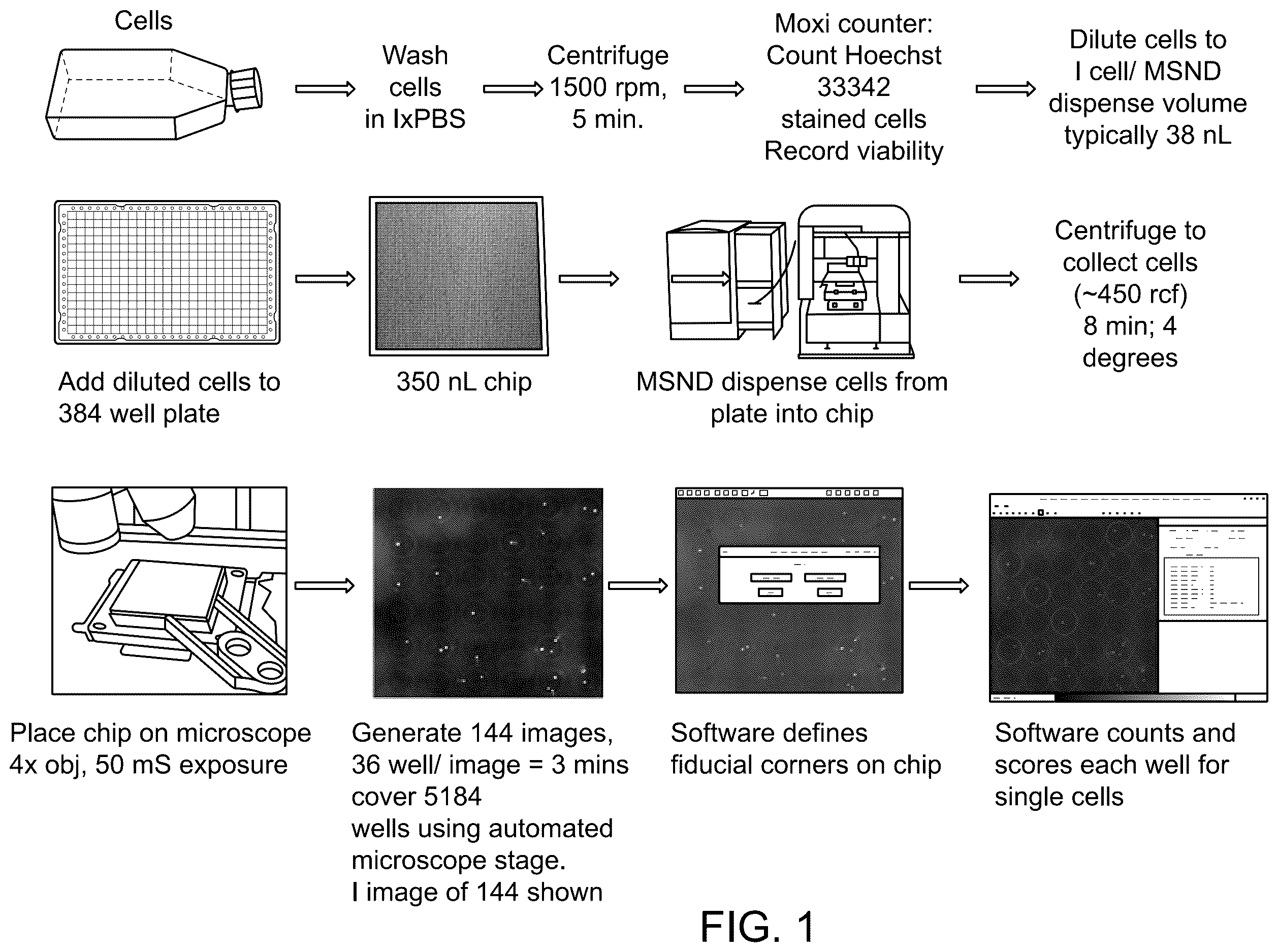 Patent US12613244 Figure 1 – Method for rapid accurate dispensing, visualization and analysis of single cells