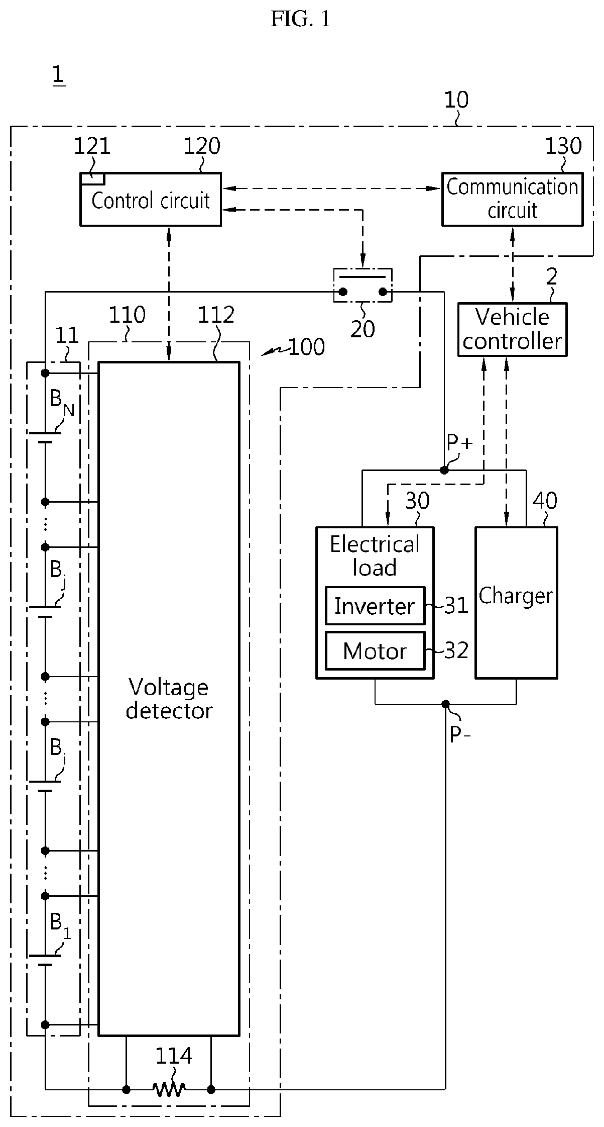 Patent US12613289 — Battery diagnosis apparatus, battery pack, electric vehicle, and battery diagnosis method — Figure 1