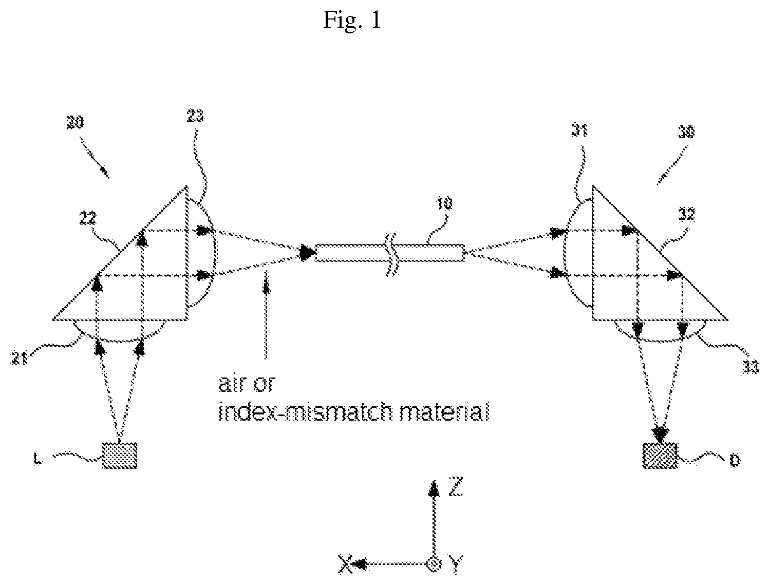 Patent US12613384 — Optical transceiver having tilted optical fibers — Figure 1