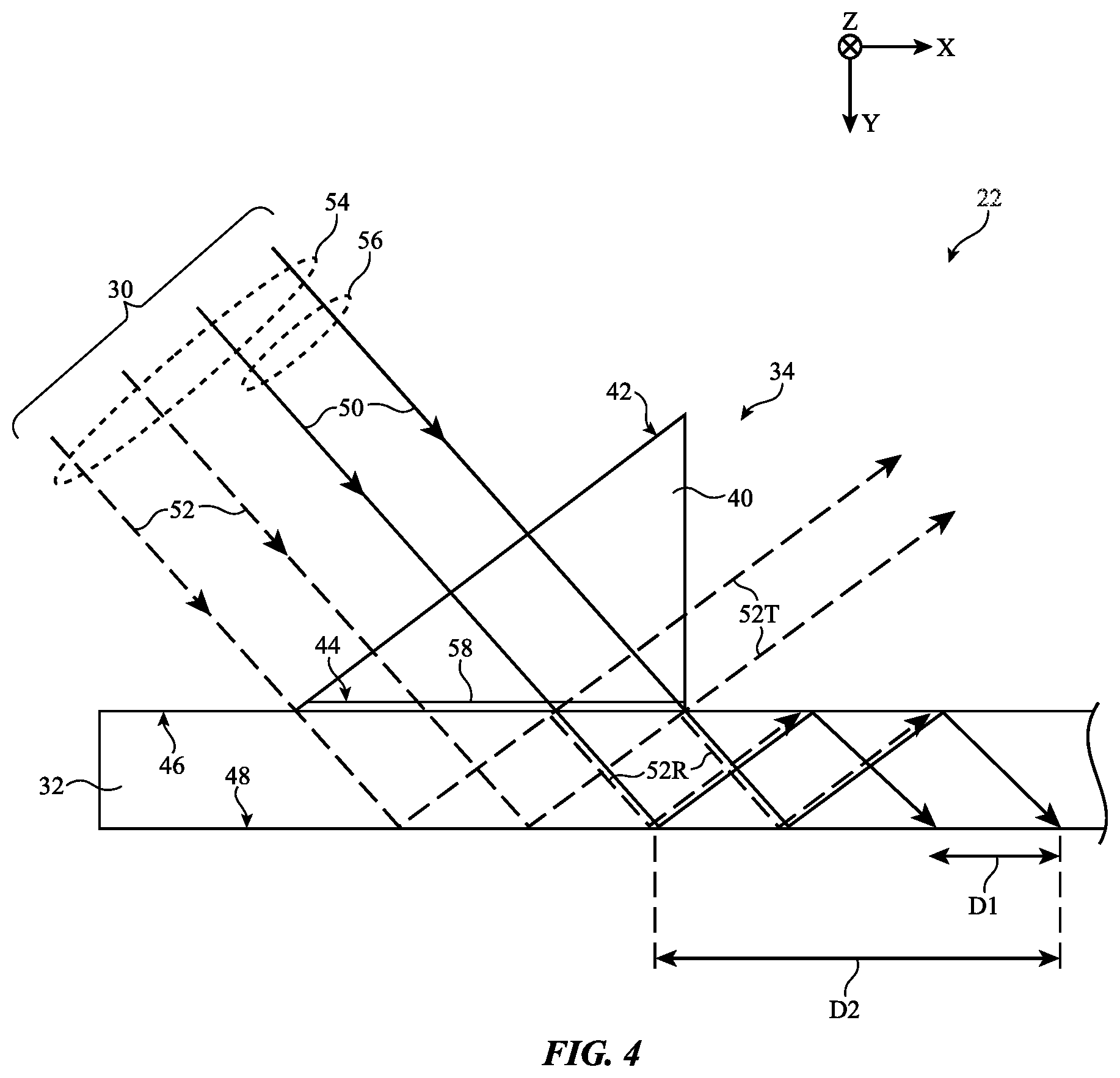 Patent US12613415 Figure 4 – Optical systems with partial reflectors on waveguides for maximizing pupil size coupling