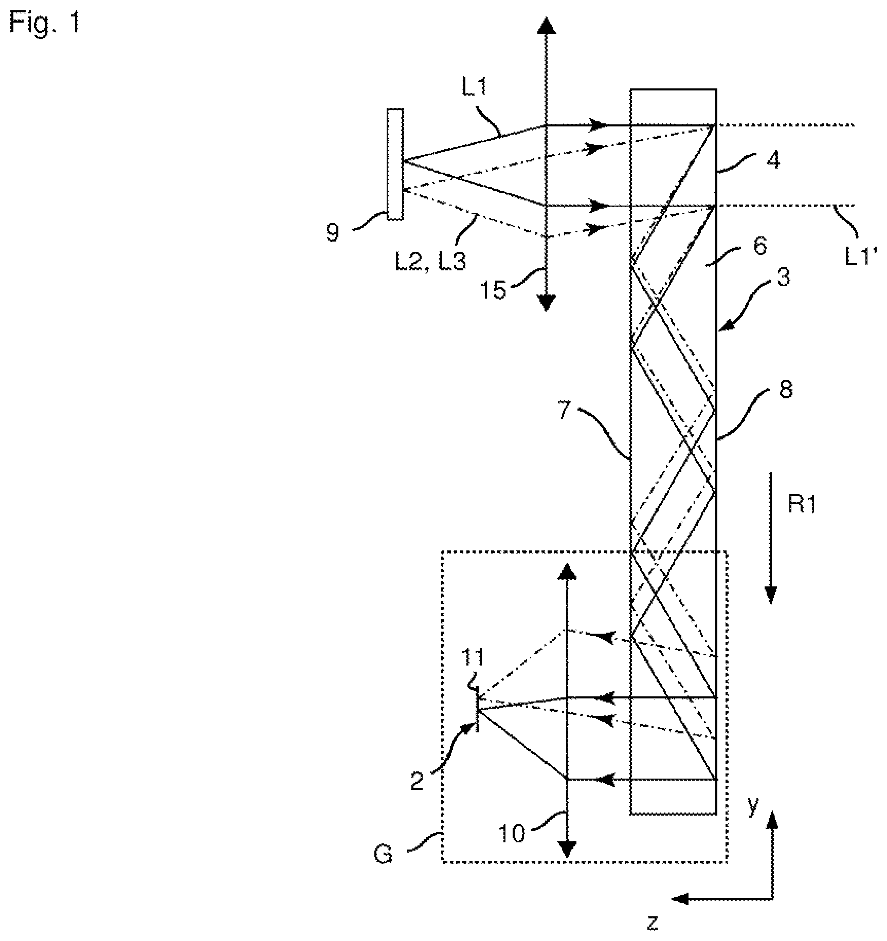 Patent US12613428 Figure 1 – Functionalized waveguide for a detector system and a lighting and/or projection system