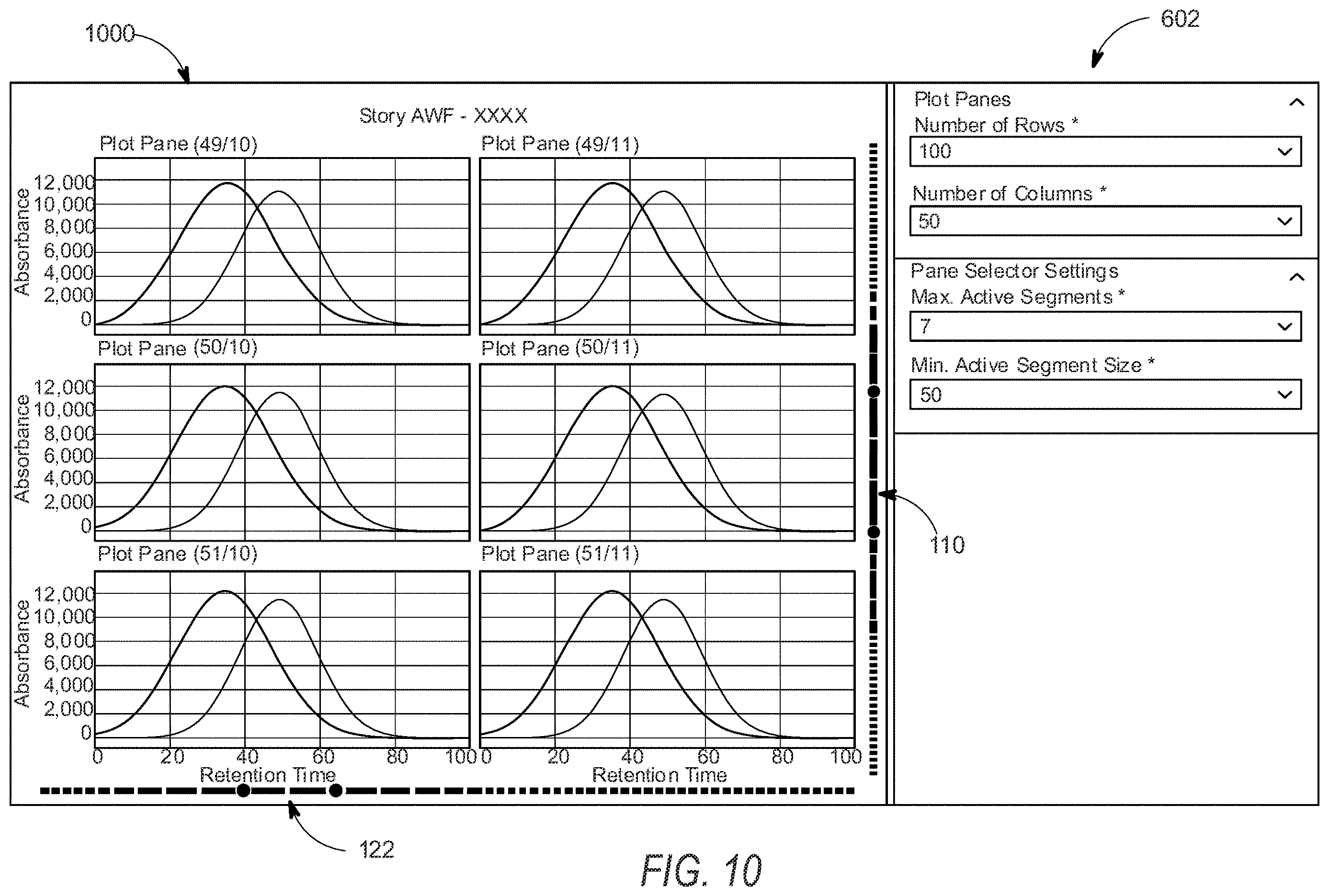 Patent US12613611 Figure 13 – Linear and non-linear range-based plot pane selection