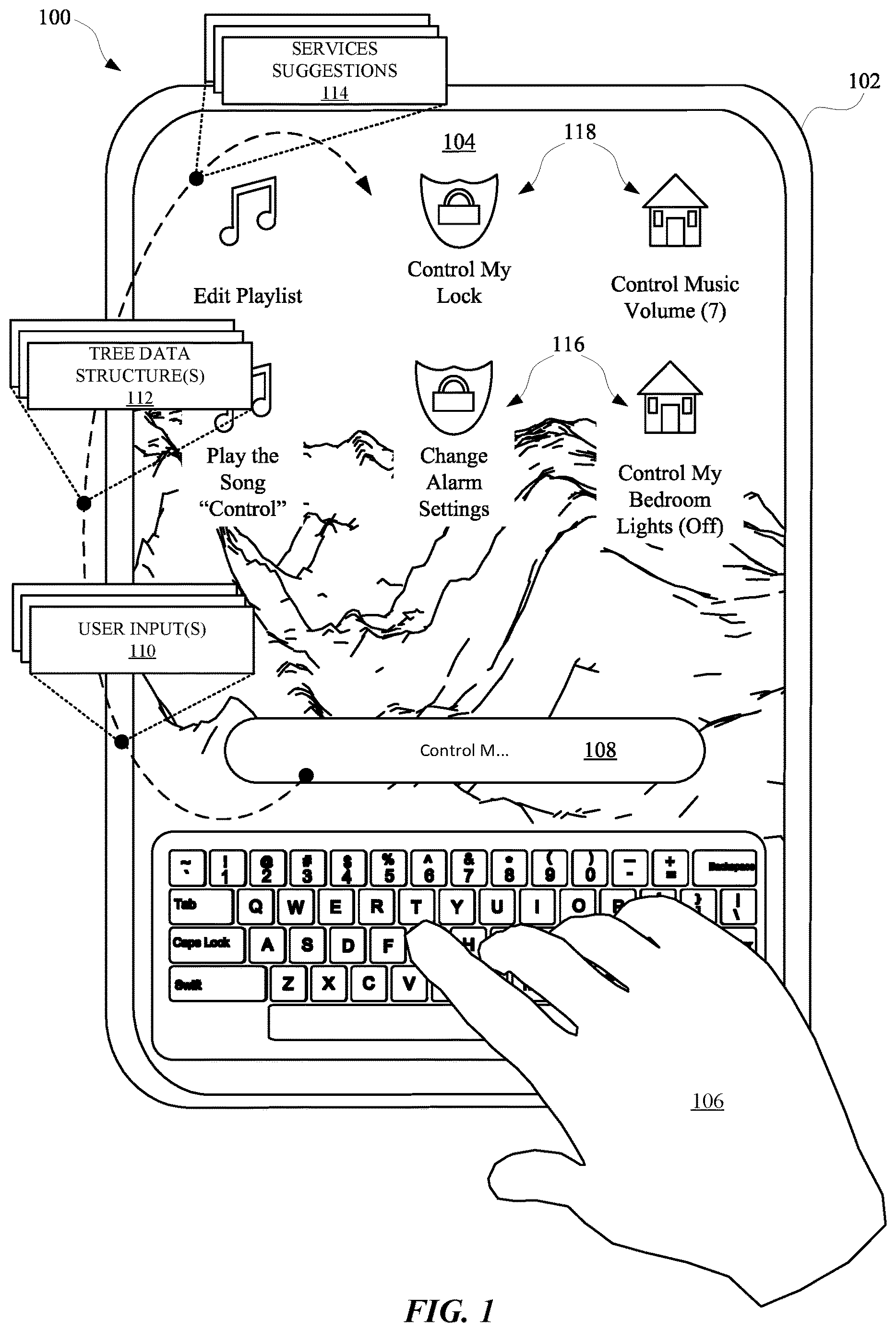 Patent US12613918 — Disparate sourcing of tree data structures for searching and suggesting application services — Figure 1