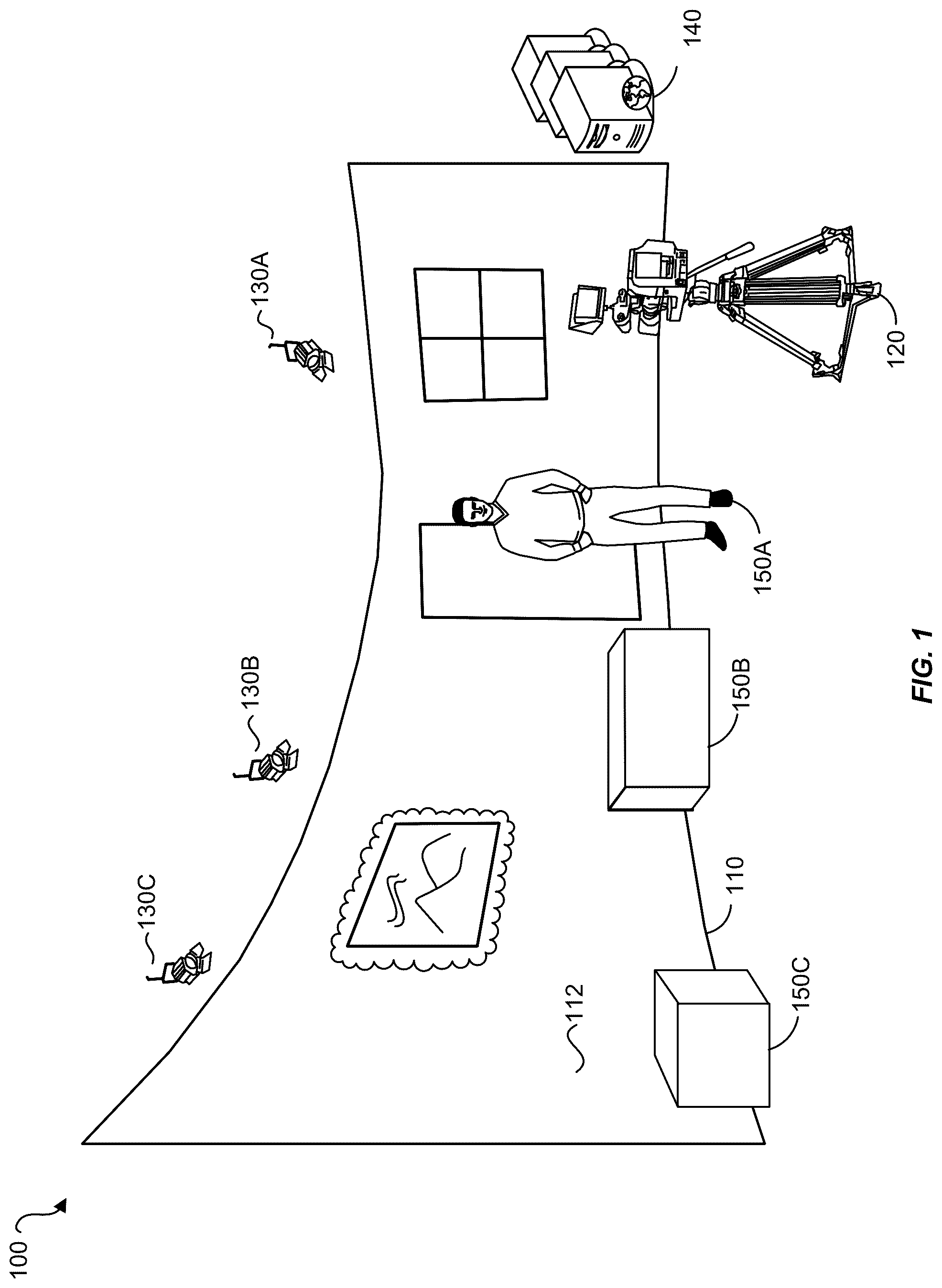 Patent US12614286 Figure 1 – Virtual production based on display assembly pose and pose error correction