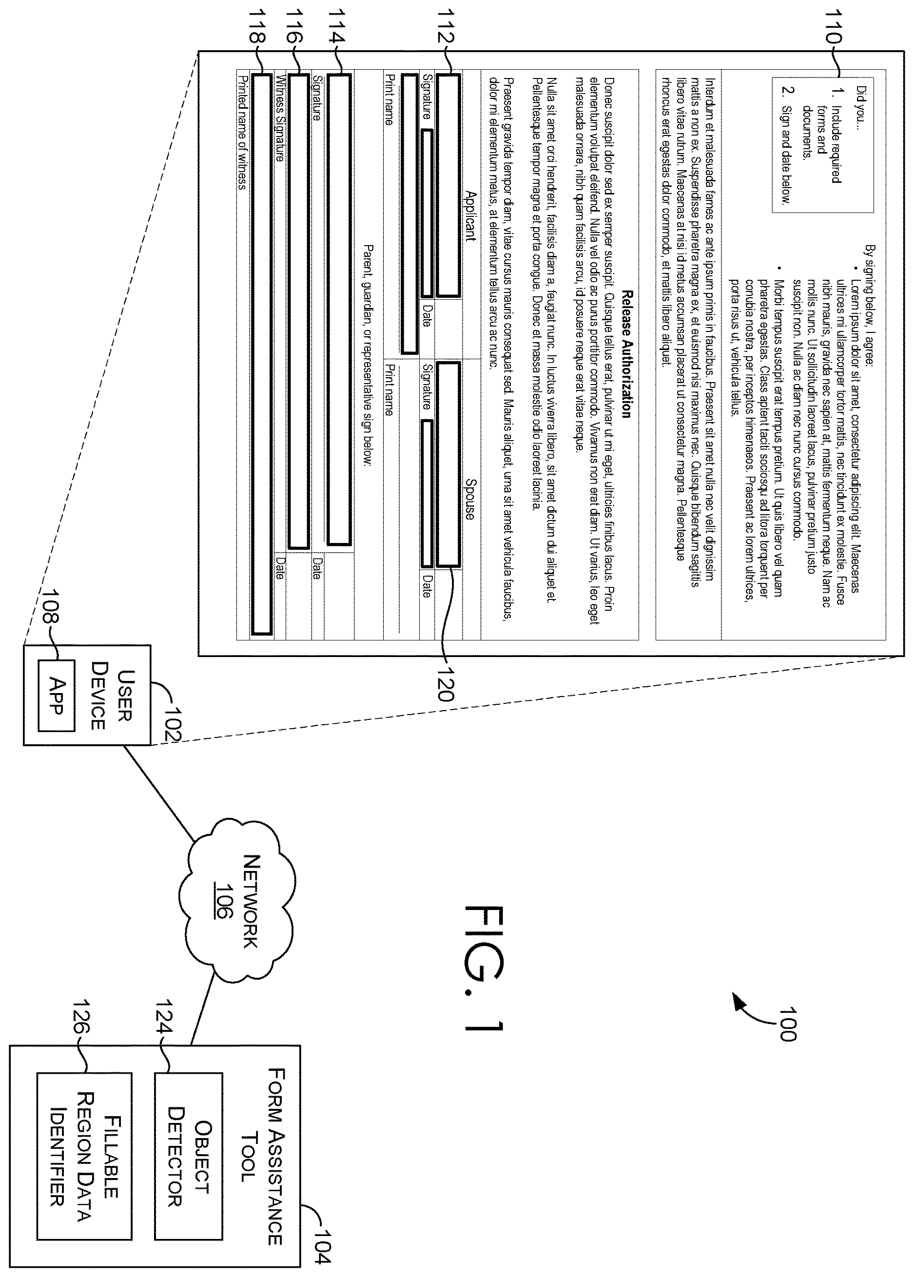 Patent US12614405 — Facilitating identification of fillable regions in a form — Figure 1