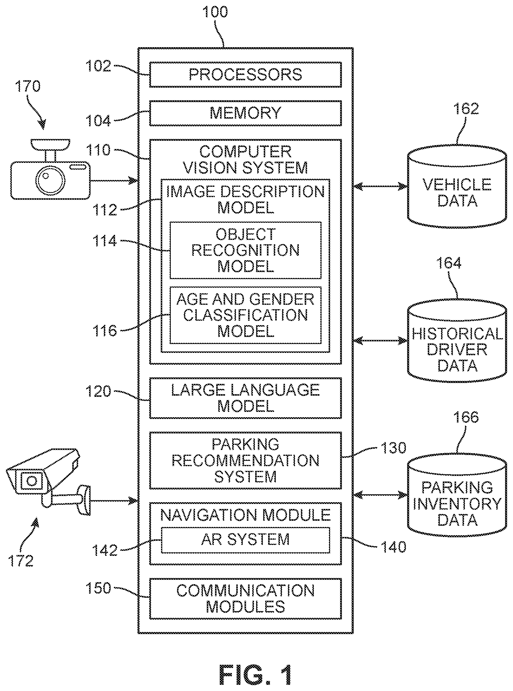 Patent US12614457 Figure 1 – Artificial intelligence optimized parking system