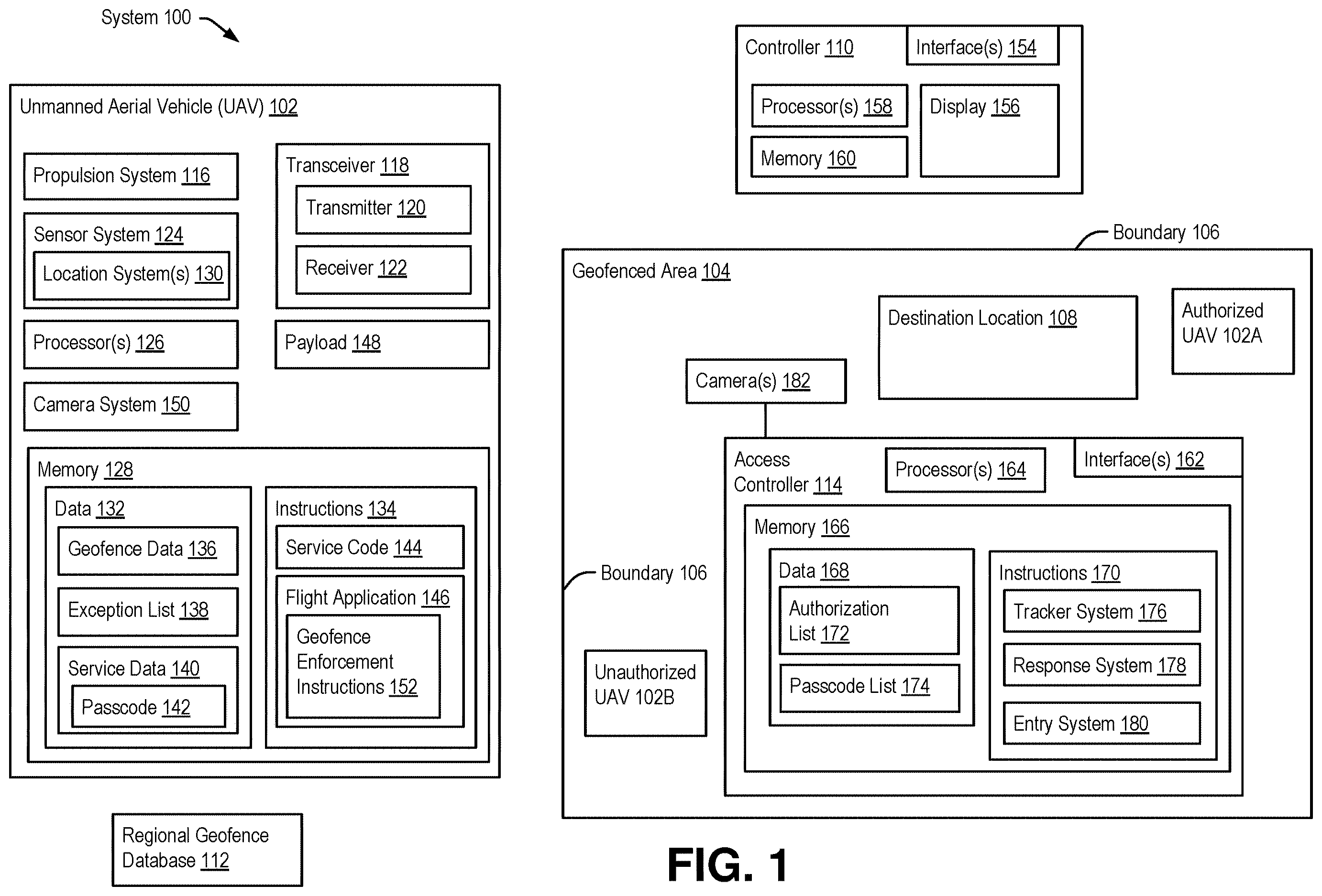 Patent US12614468 — Unmanned aerial vehicle entry into a geofenced area — Figure 1