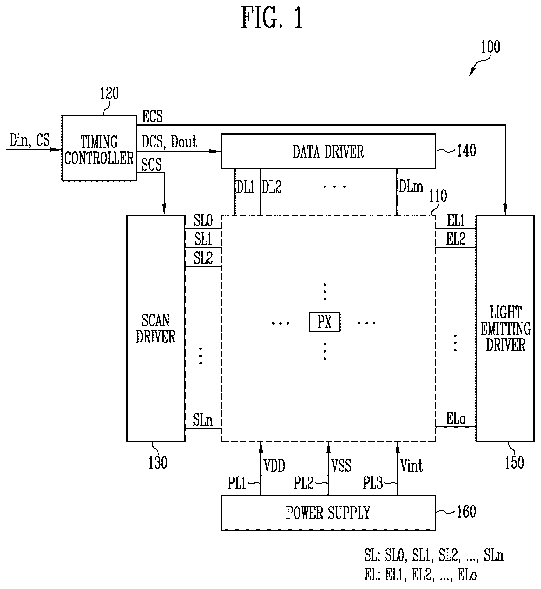 Patent US12614505 Figure 1 – Display device having amplifiers in parallel between channel and output lines, and driving method thereof, and electronic device including the display device