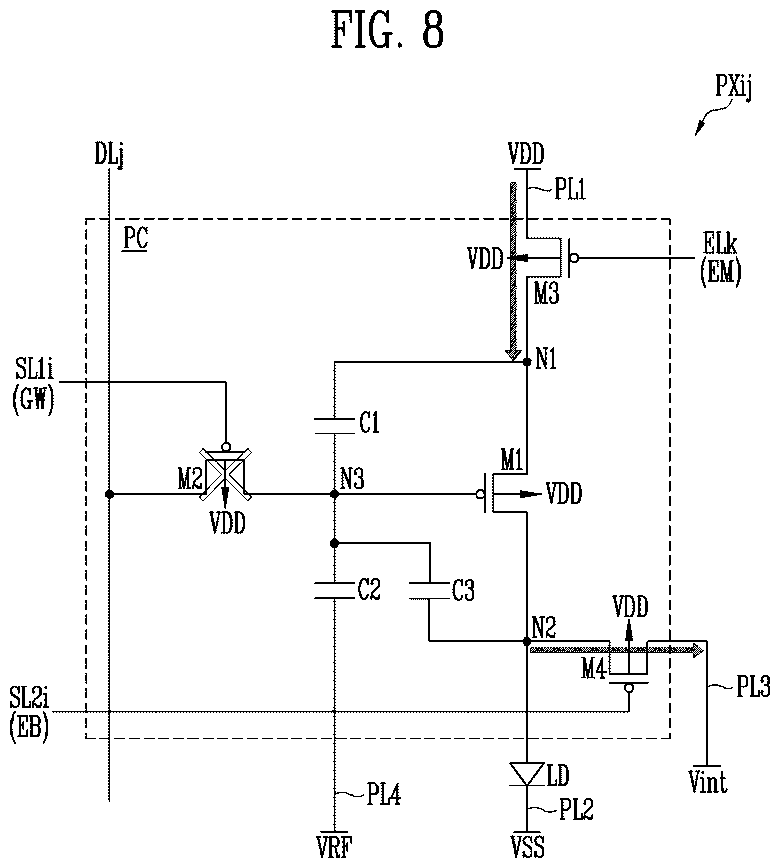 Patent US12614519 Figure 8 – Pixel, display device including the same and electronic device including display device