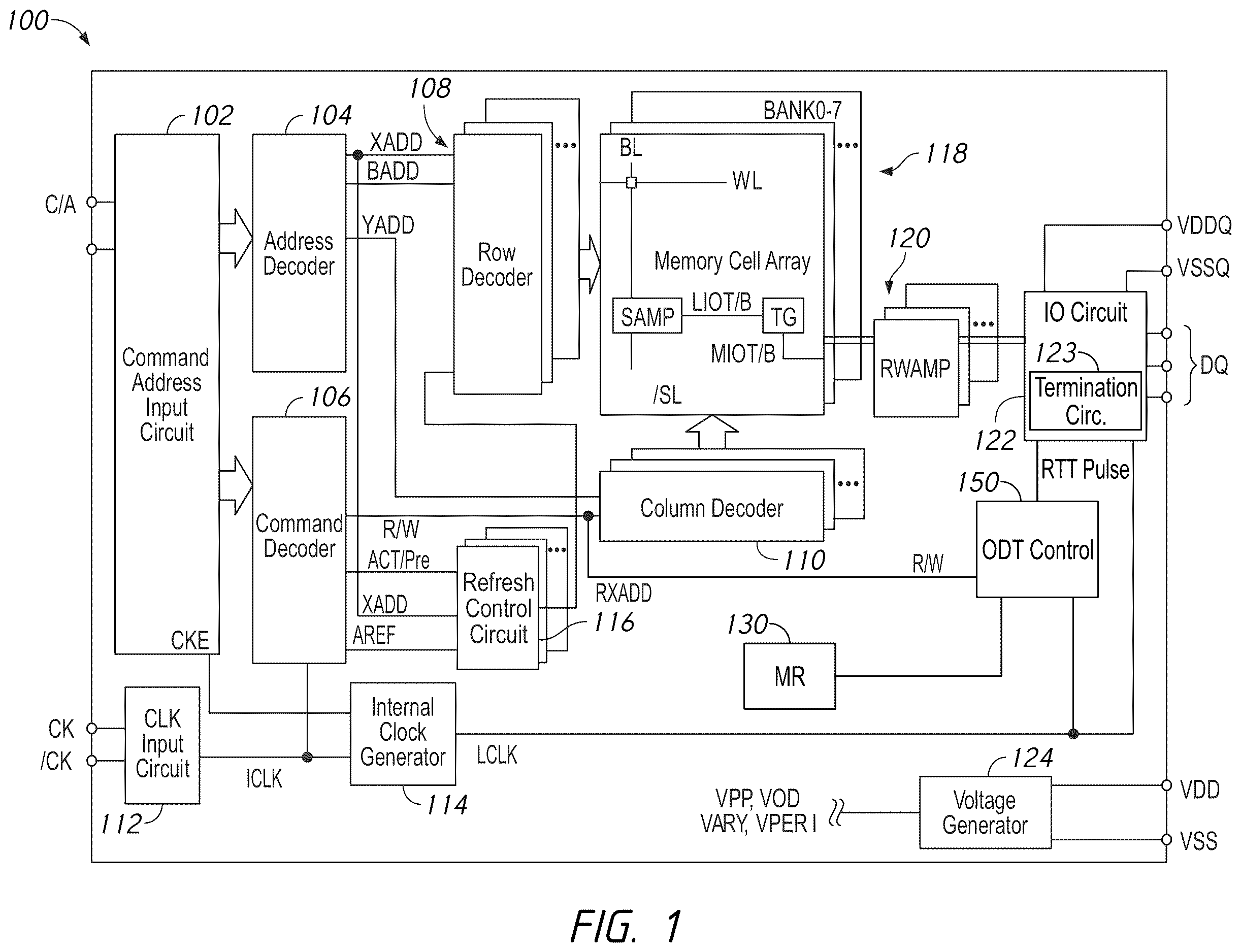 Patent US12614585 — Apparatuses, systems, and methods for ODT pulse width duration determination — Figure 1