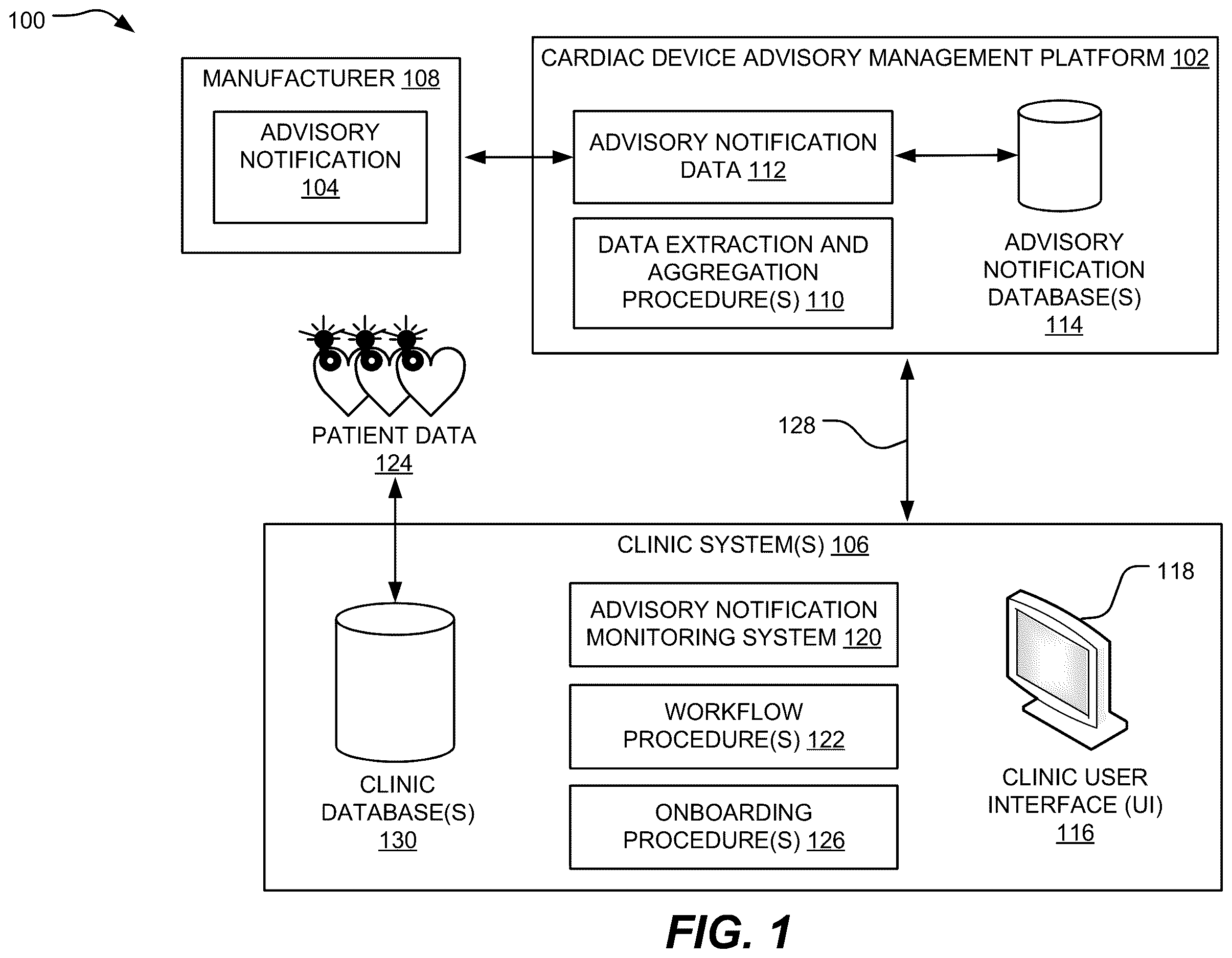 Patent US12614632 — Systems and methods to distribute cardiac device advisory data — Figure 1