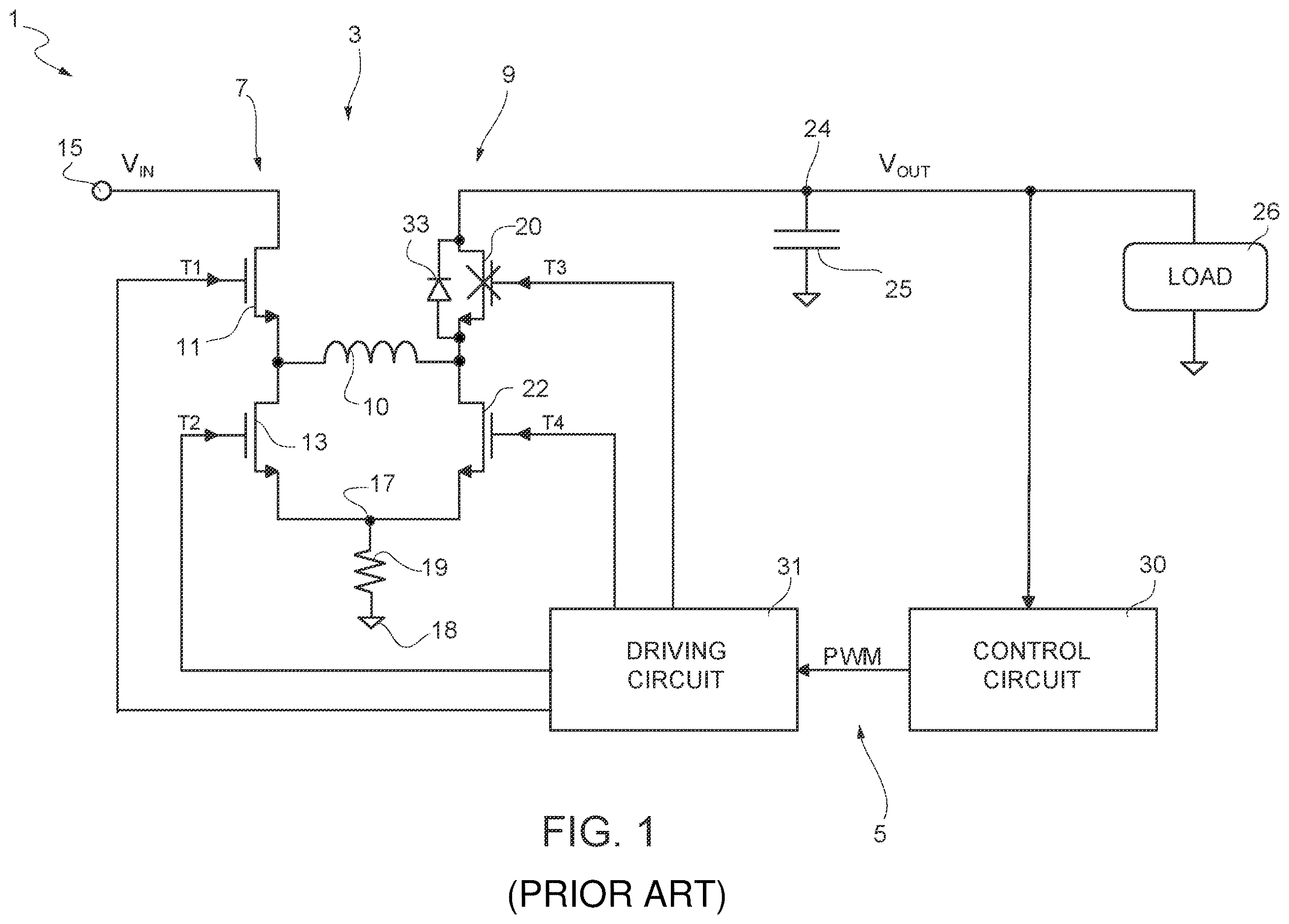 Patent US12614967 Figure 1 – Control device for a switching voltage regulator having reduced audio noise and control method