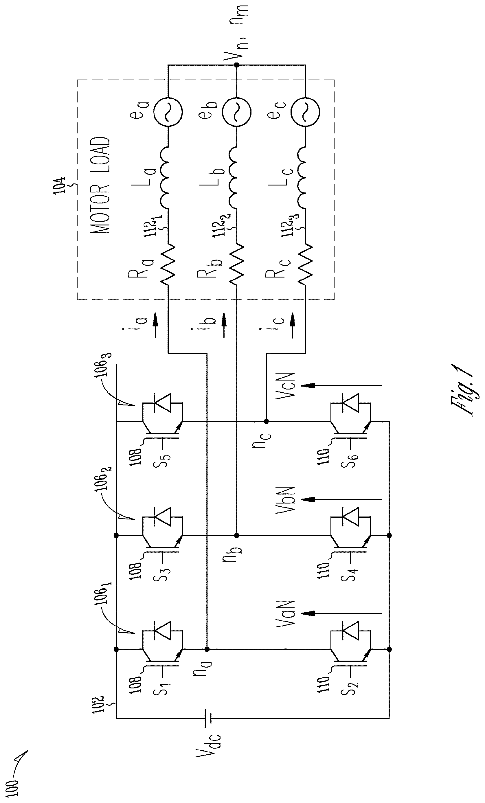 Patent US12614995 — Shared-leg voltage source inverter — Figure 1