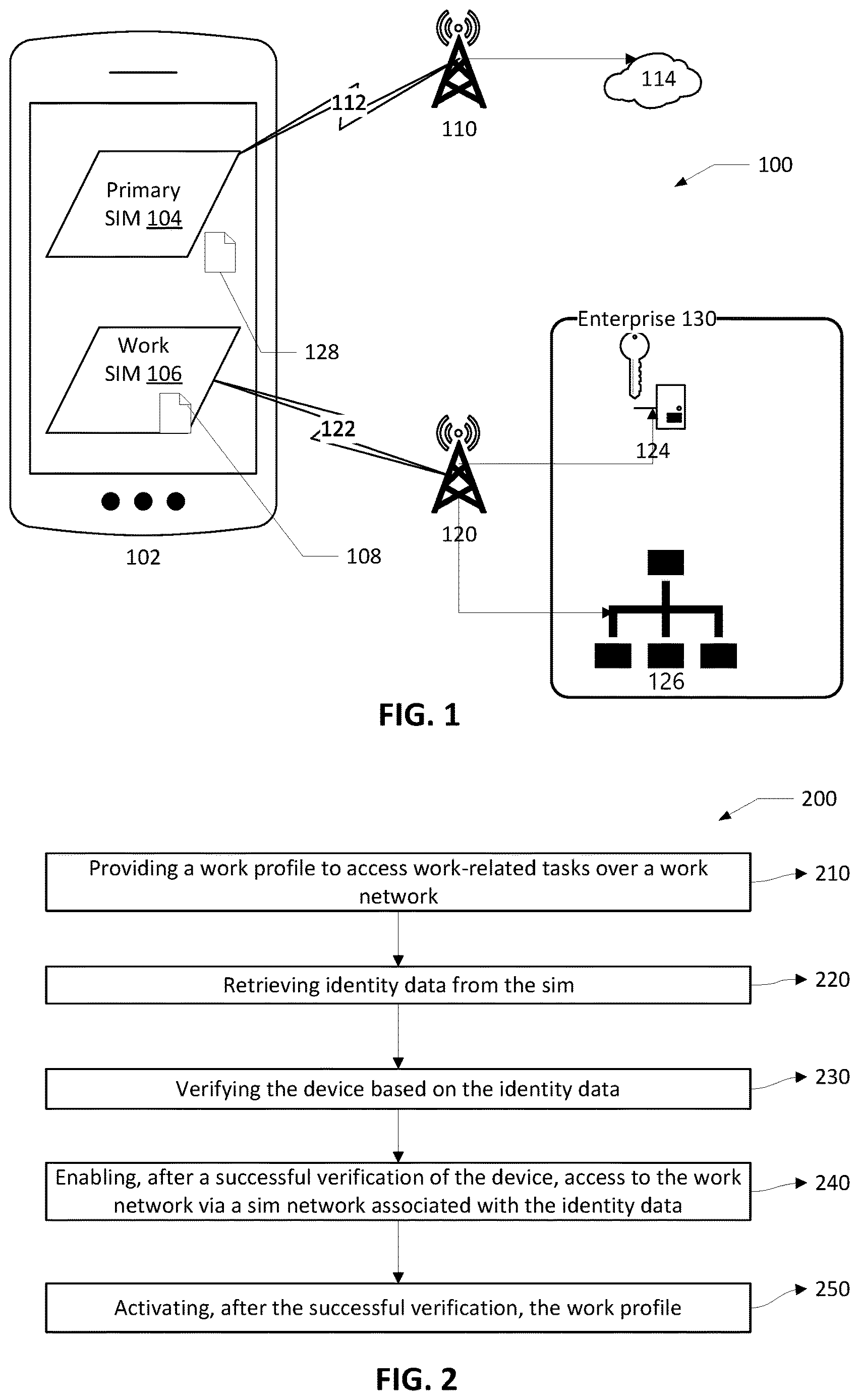 Patent US12615505 — Securely enabling work profiles on devices via a subscriber identity module card — Figure 1