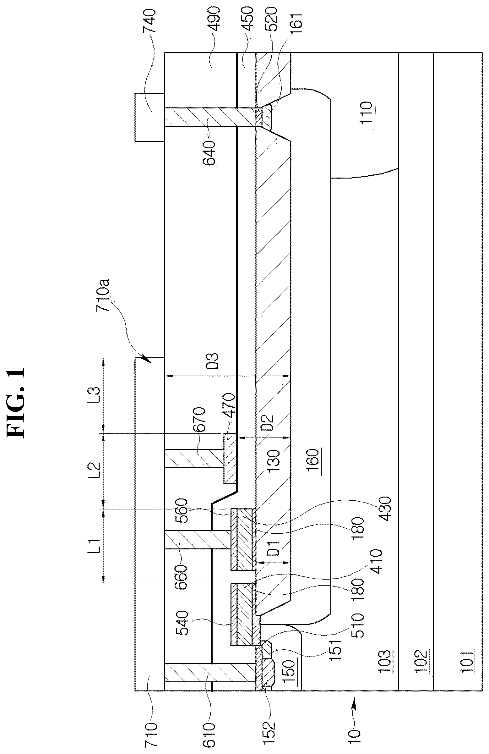 Patent US12615829 — Semiconductor device with field plate structures — Figure 1