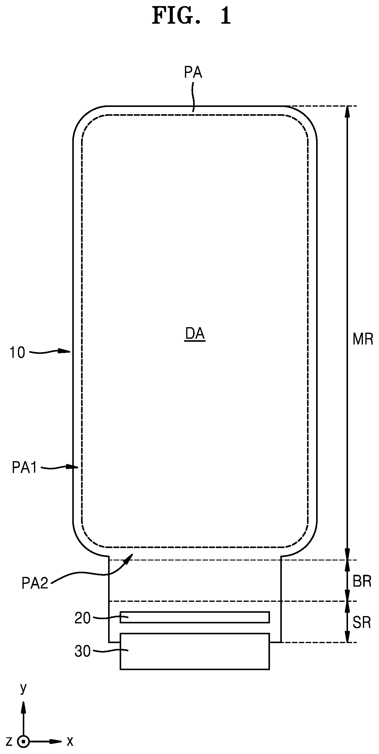 Patent US12615915 — Display device including shift area, main display area and extended display area — Figure 1