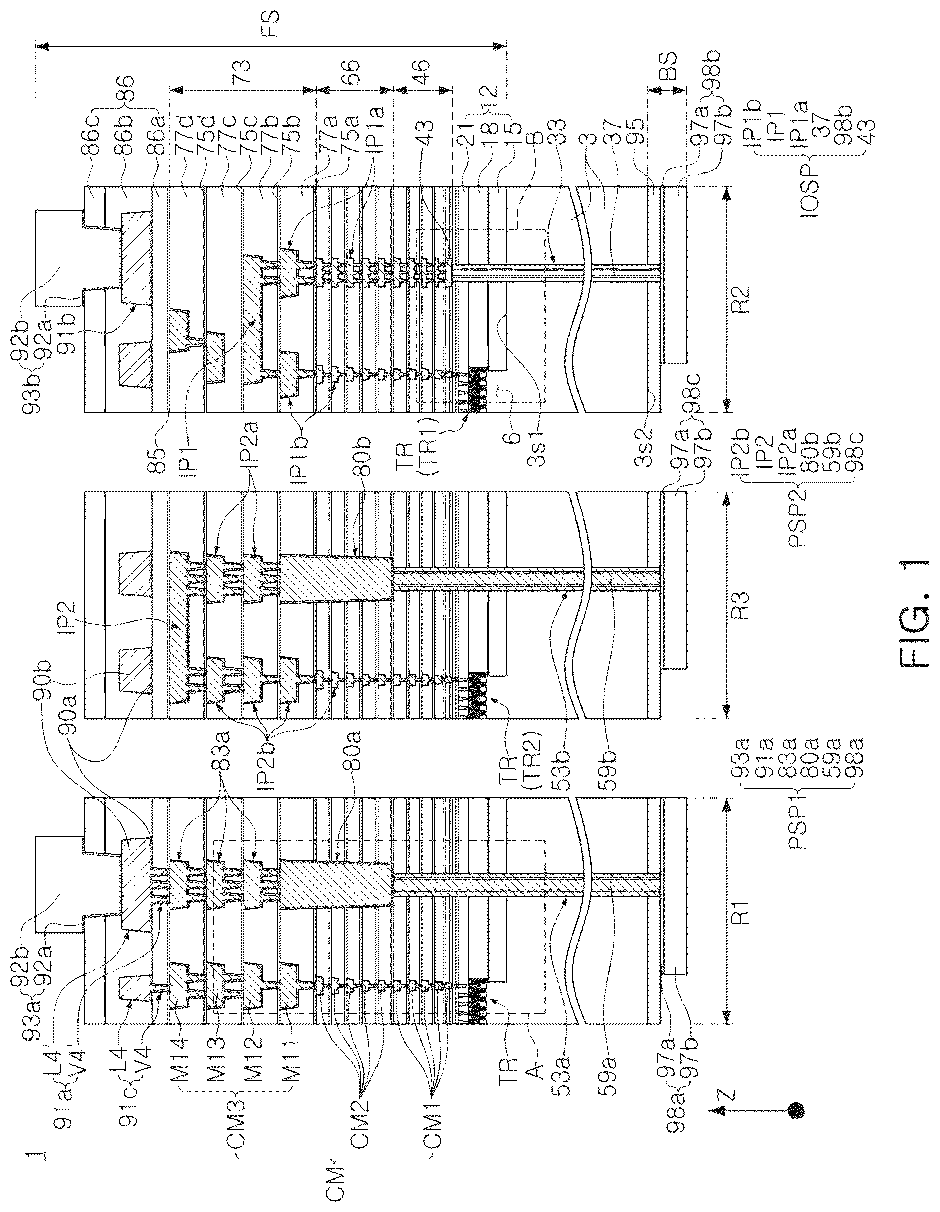 Patent US12616014 — Semiconductor device including a through electrode contacting a backside conductive pattern and a frontside conductive pattern and a semiconductor package including the same — Figure 1