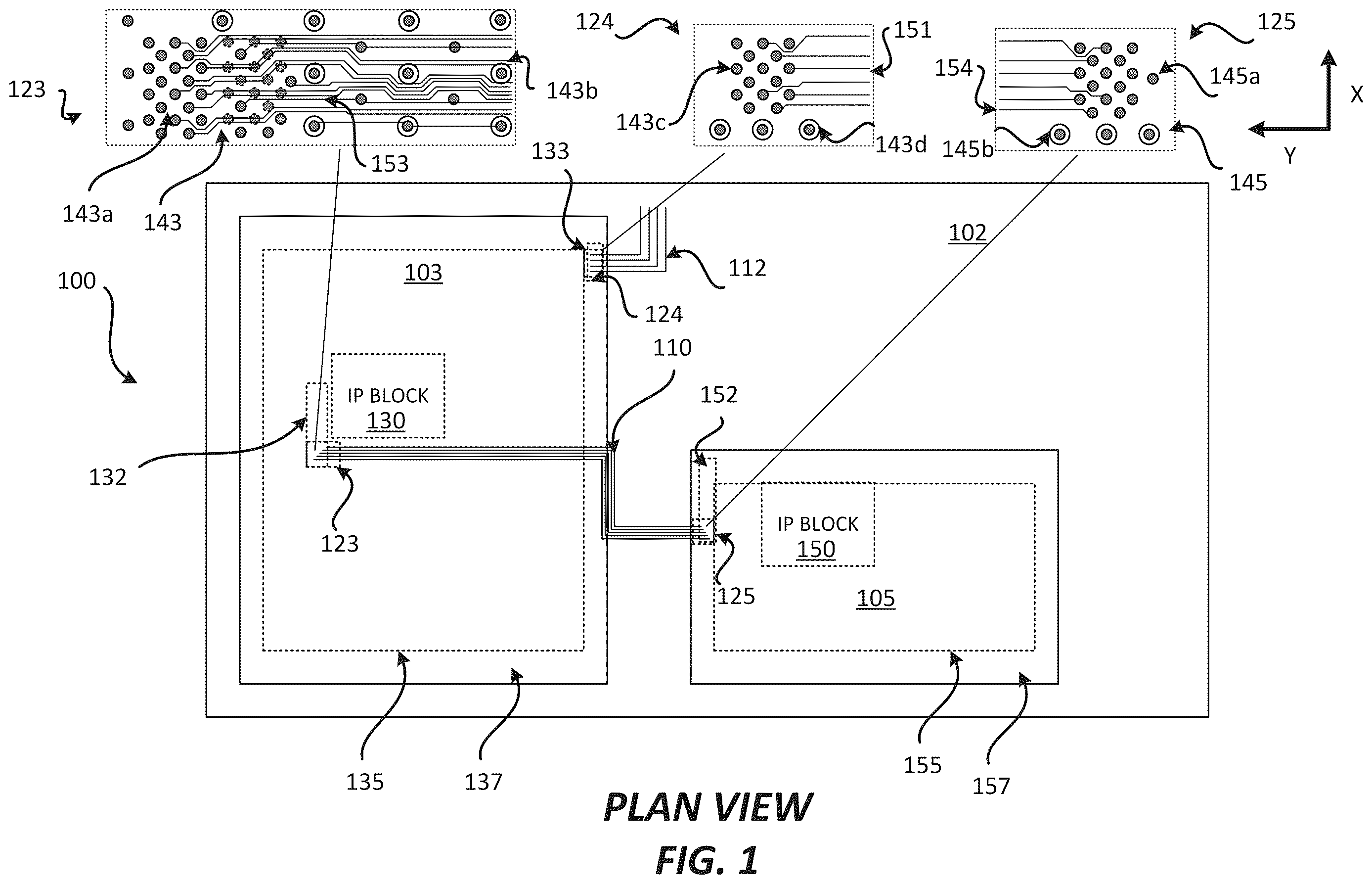 Patent US12616043 — Package comprising integrated devices with inner and outer solder interconnects — Figure 1