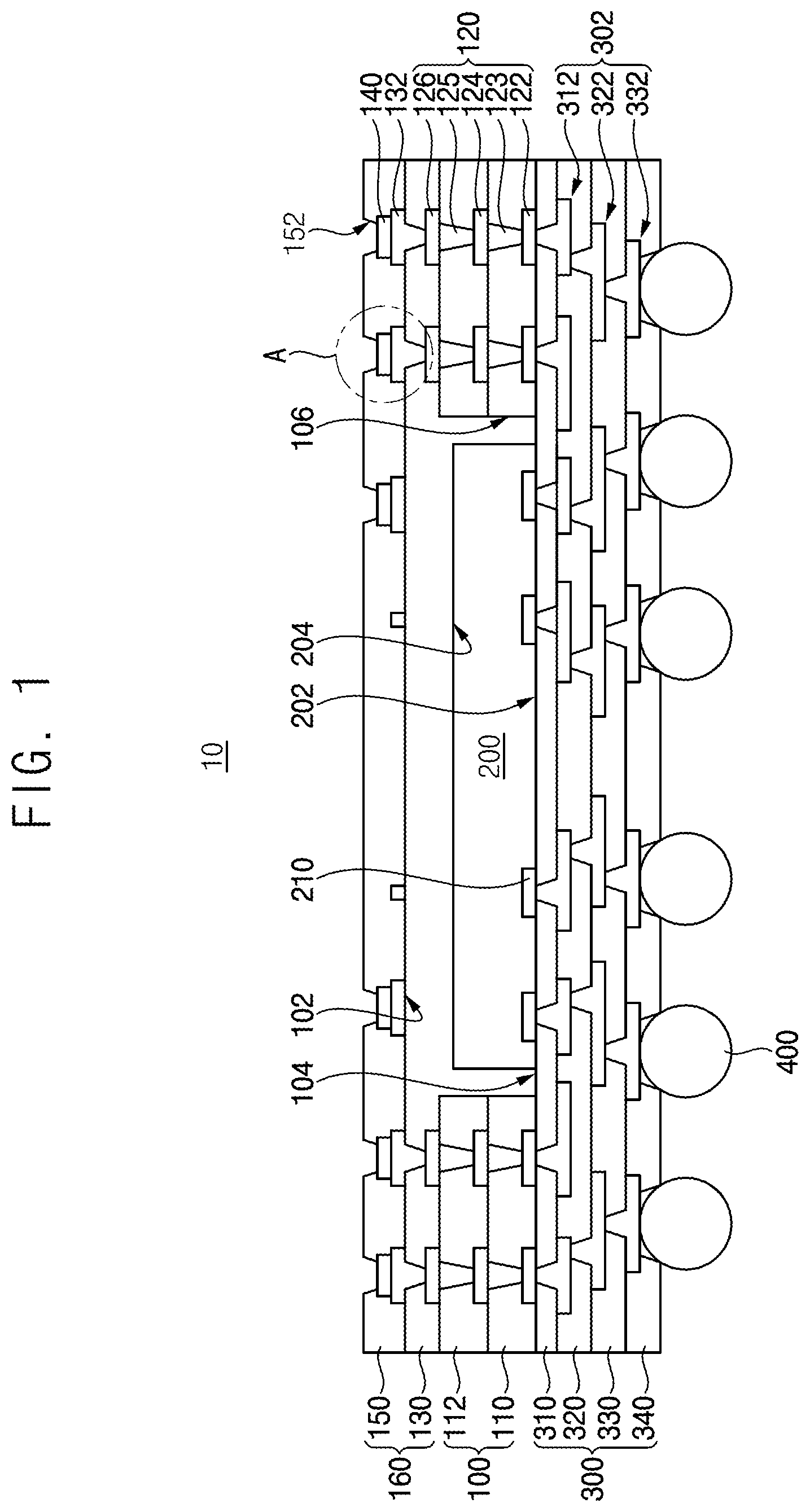 Patent US12616044 — Semiconductor packages and methods of manufacturing the same — Figure 1
