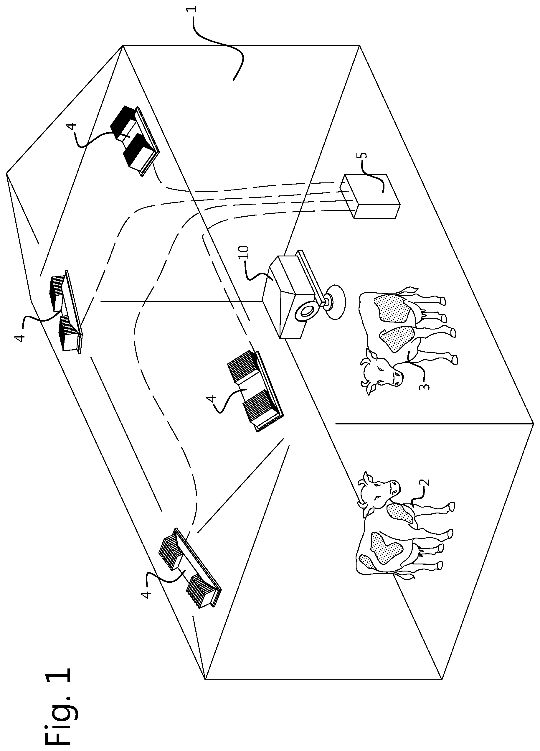 Patent US12616160 Figure 1 – Animal husbandry system and illumination unit suitable for the system