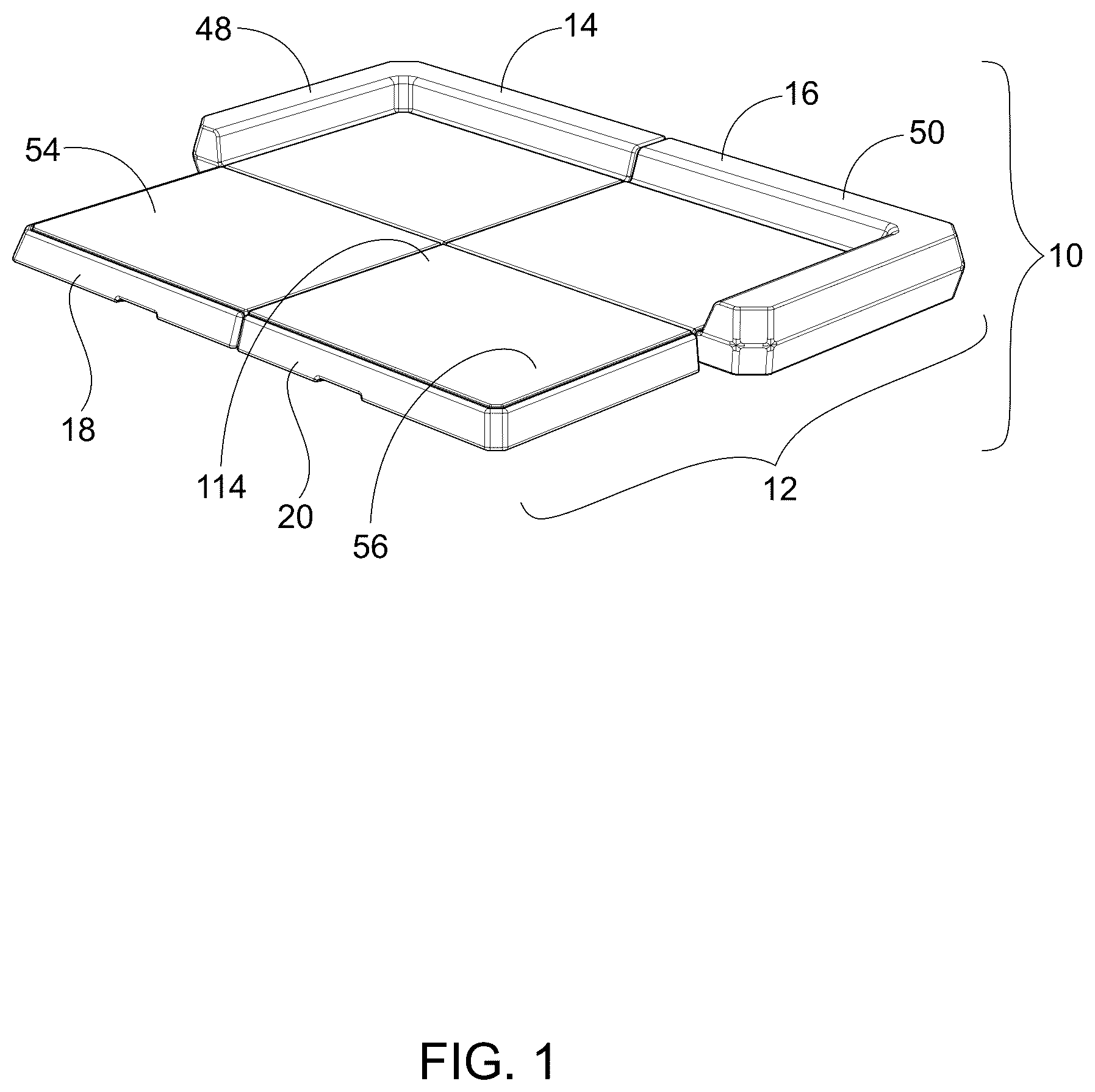 Patent US12616168 — Modular and interlocking foldable portable dog bed — Figure 1
