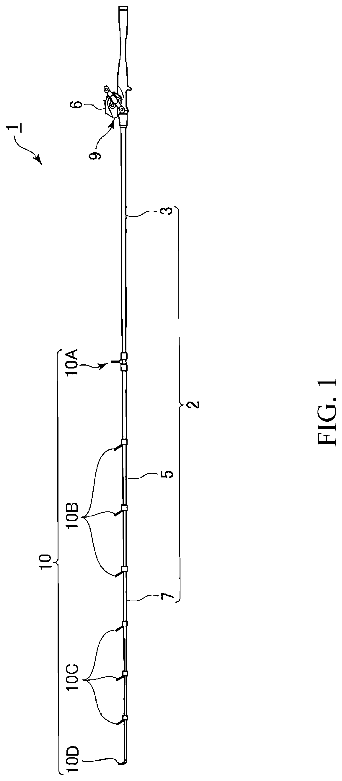Patent US12616180 Figure 1 – Fishing rod handle member and fishing rod