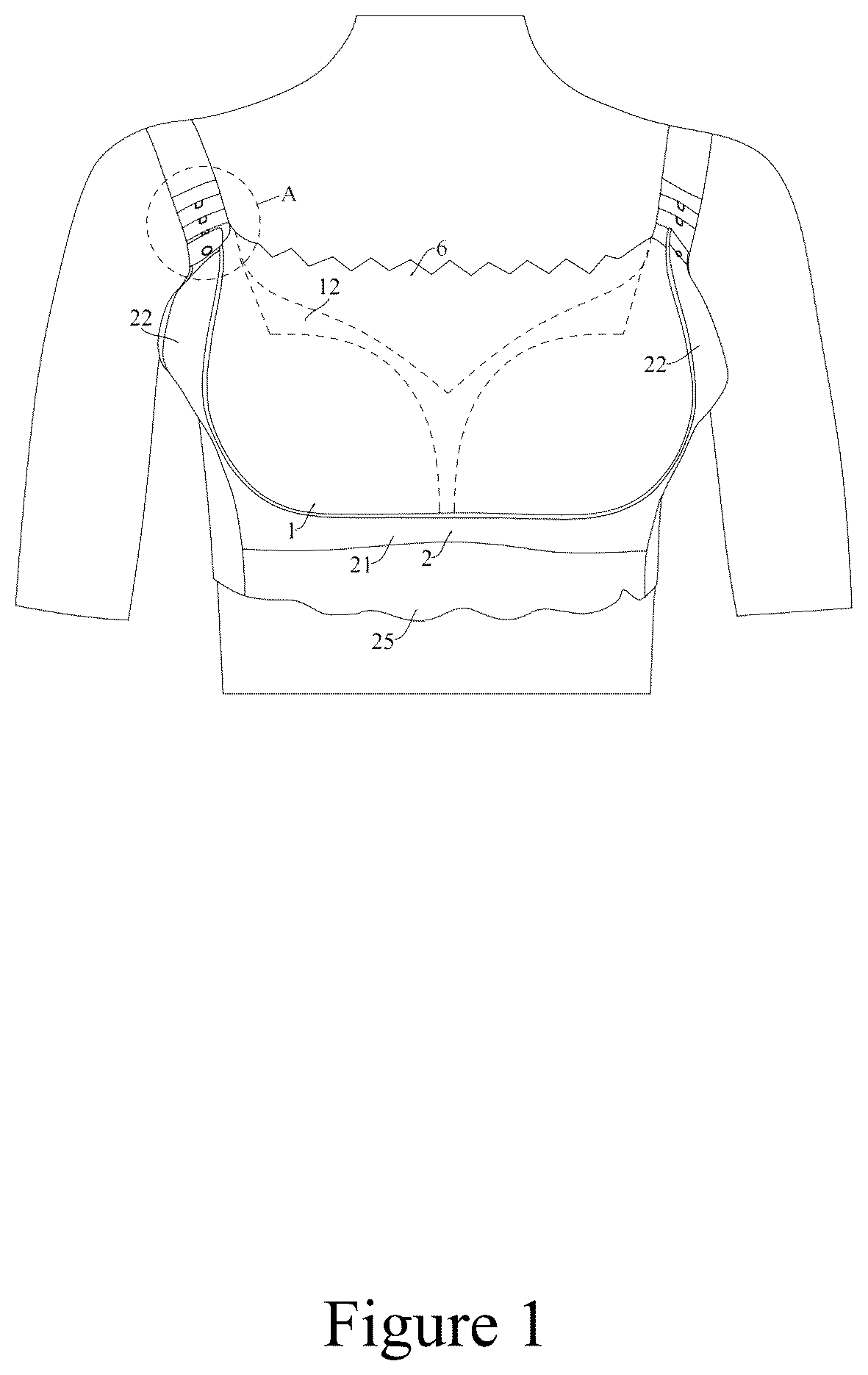 Patent US12616254 Figure 1 – Convenient adjustable shaper bra