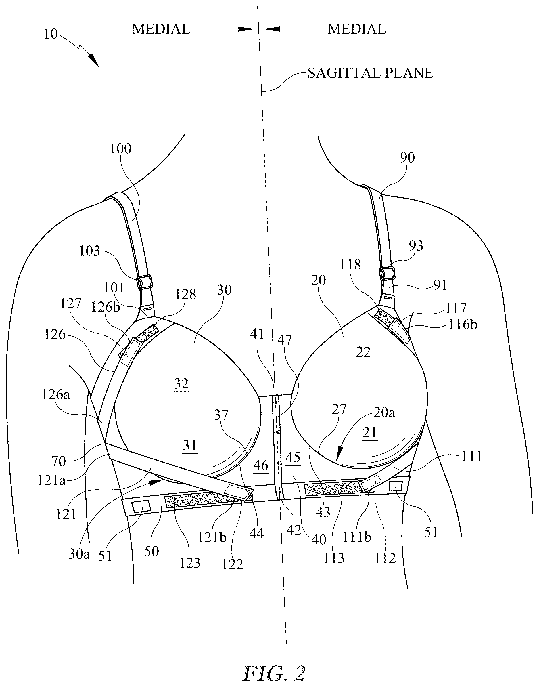 Patent US12616255 Figure 2 – Breast support garment