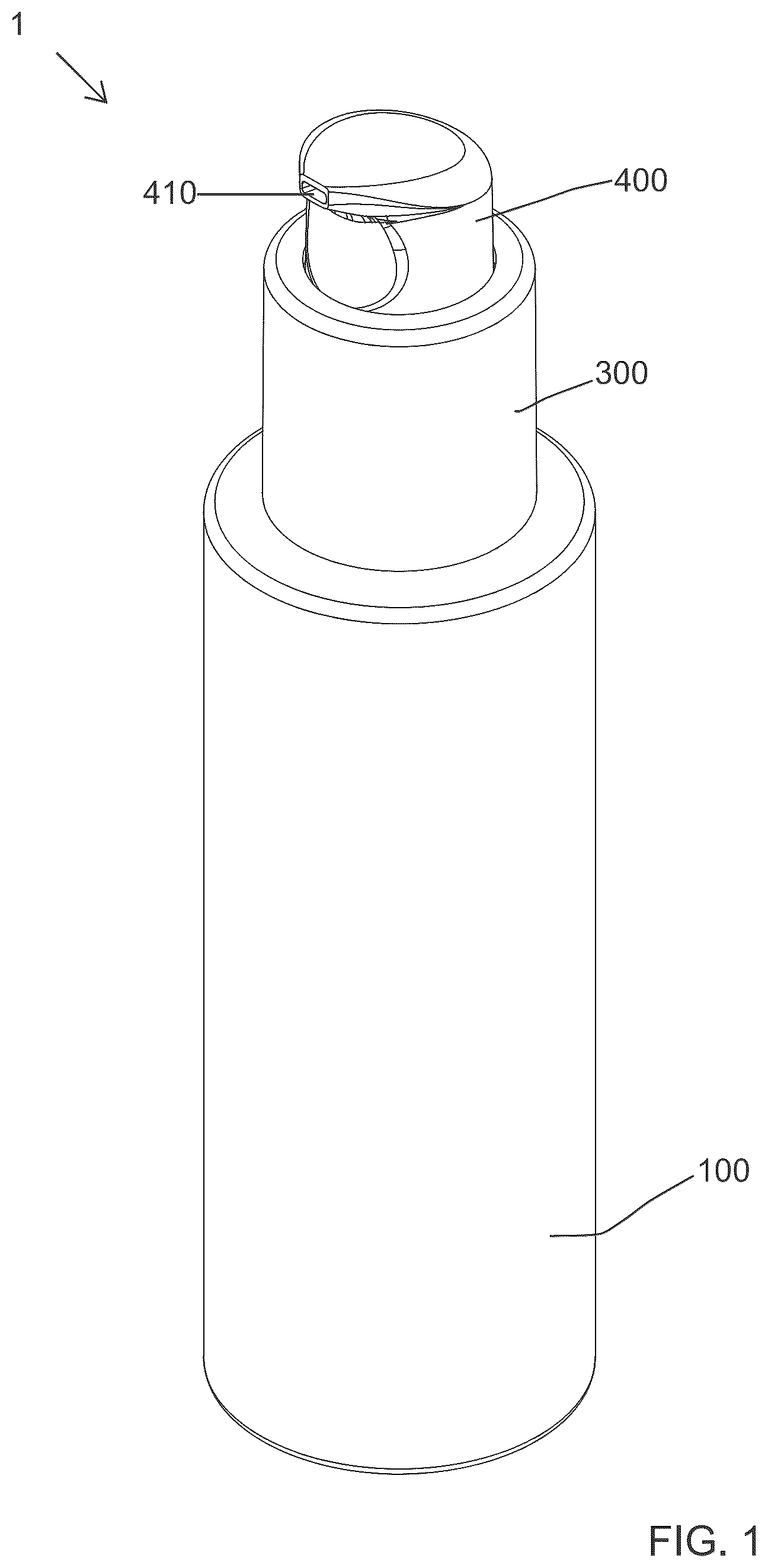Patent US12616289 Figure 1 – Cosmetic package with dual dispensing of a fluid product