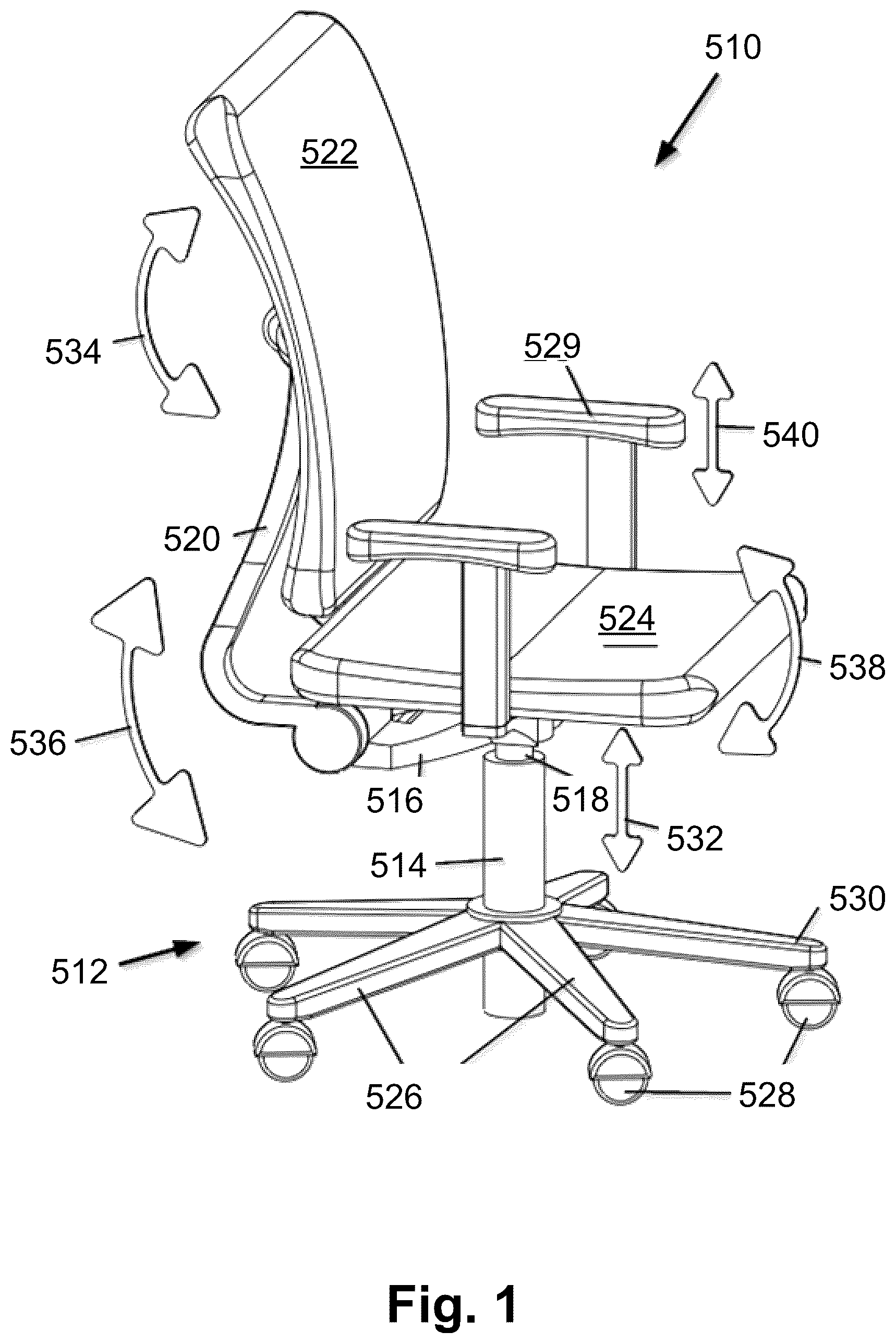 Patent US12616301 — Ergonomic seating system, tilt-lock control and remote powering method and apparatus — Figure 1