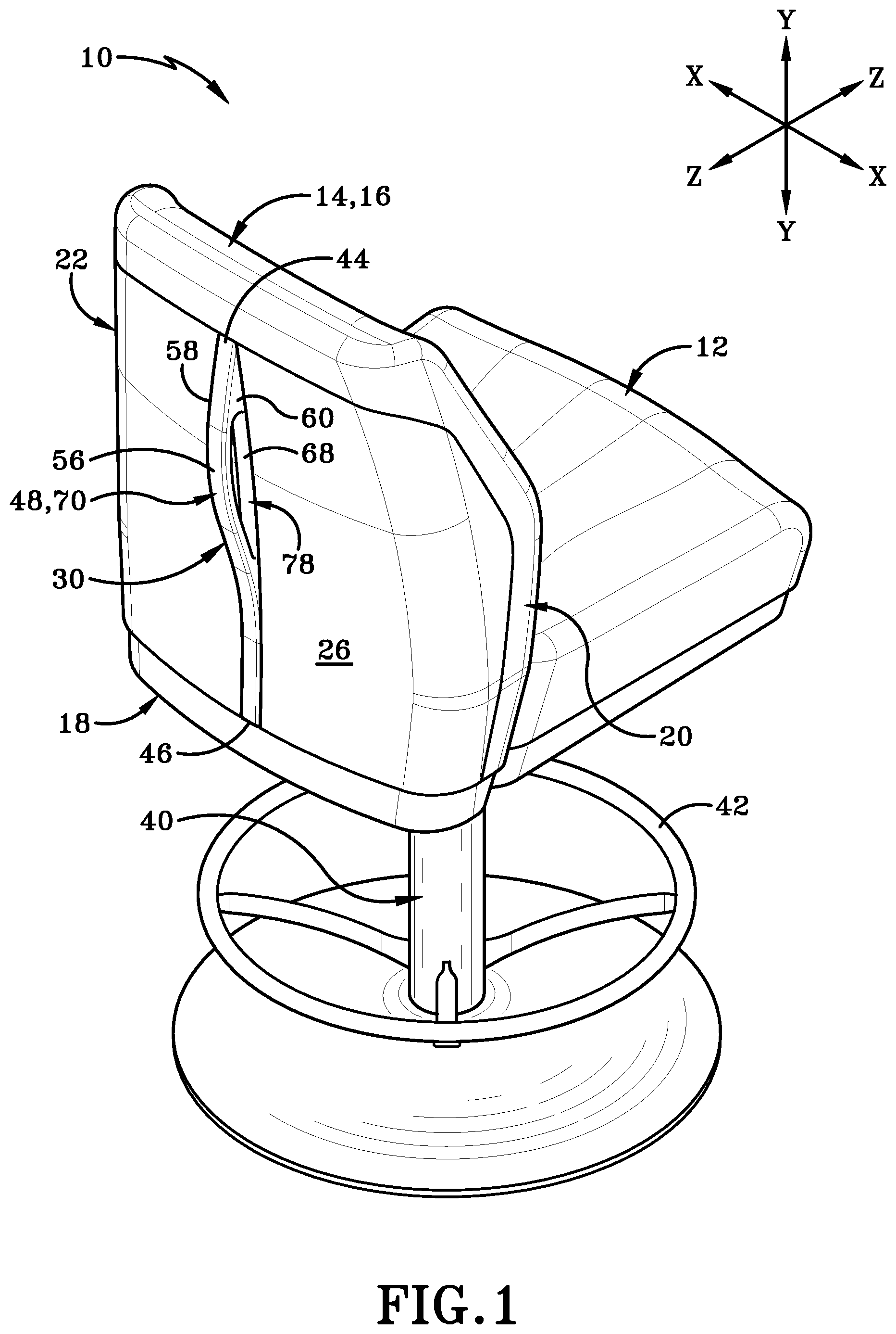 Patent US12616307 Figure 1 – Chair having rear handle assembly