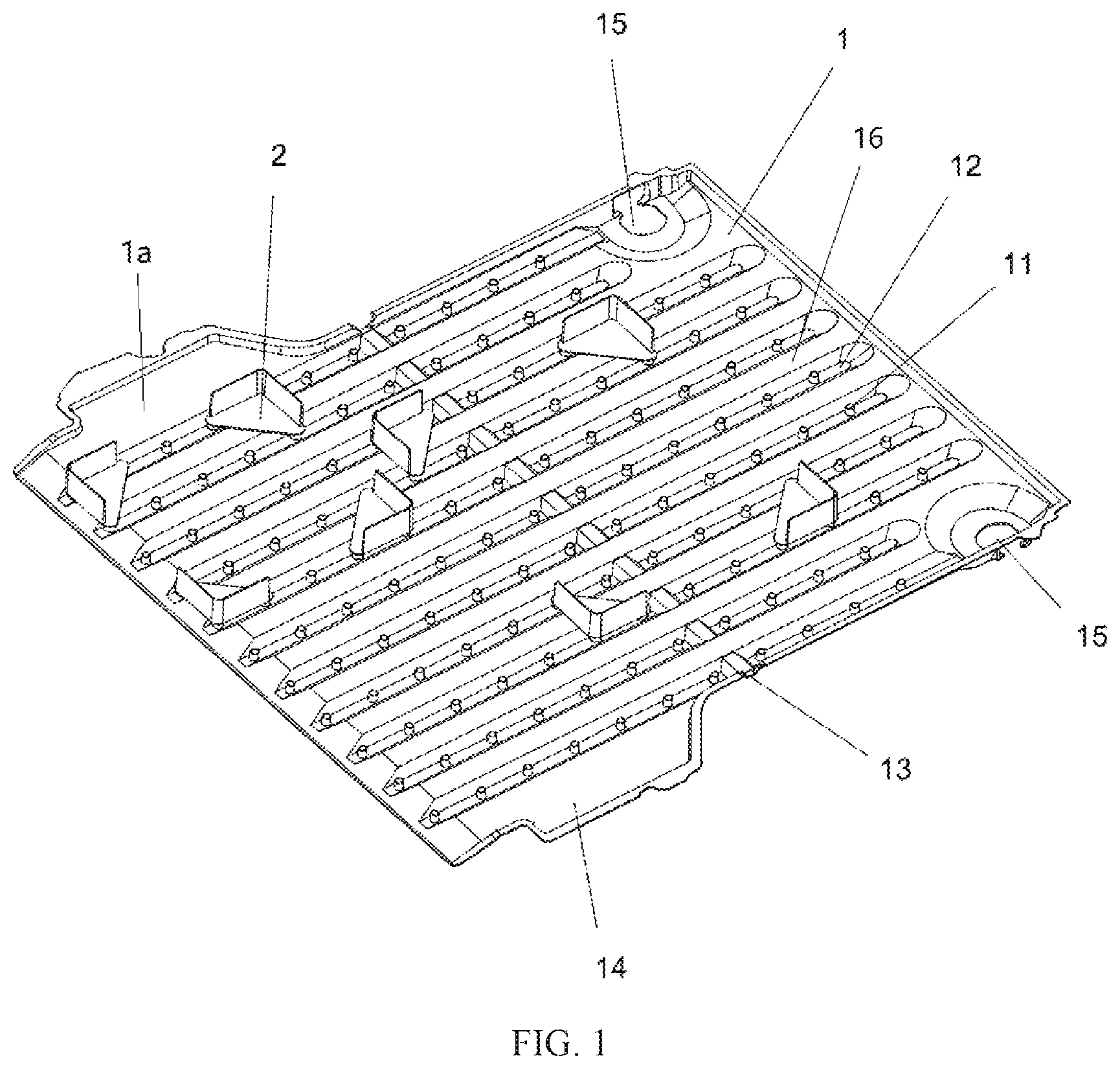 Patent US12616325 Figure 1 – Antiskid automobile warehouse mat with trilateral corner fixing member