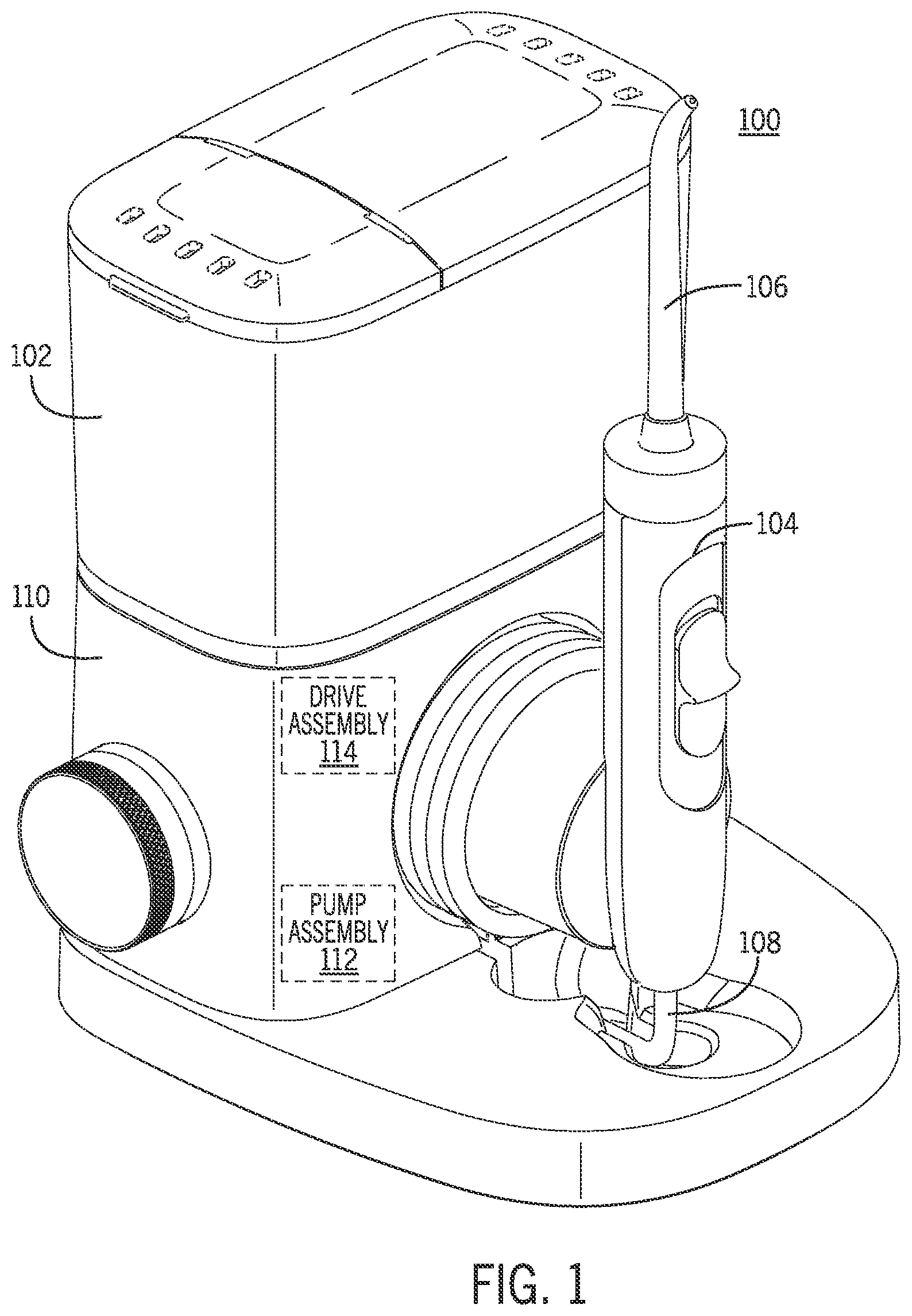 Patent US12616561 Figure 1 – Vibration isolator for oral irrigators