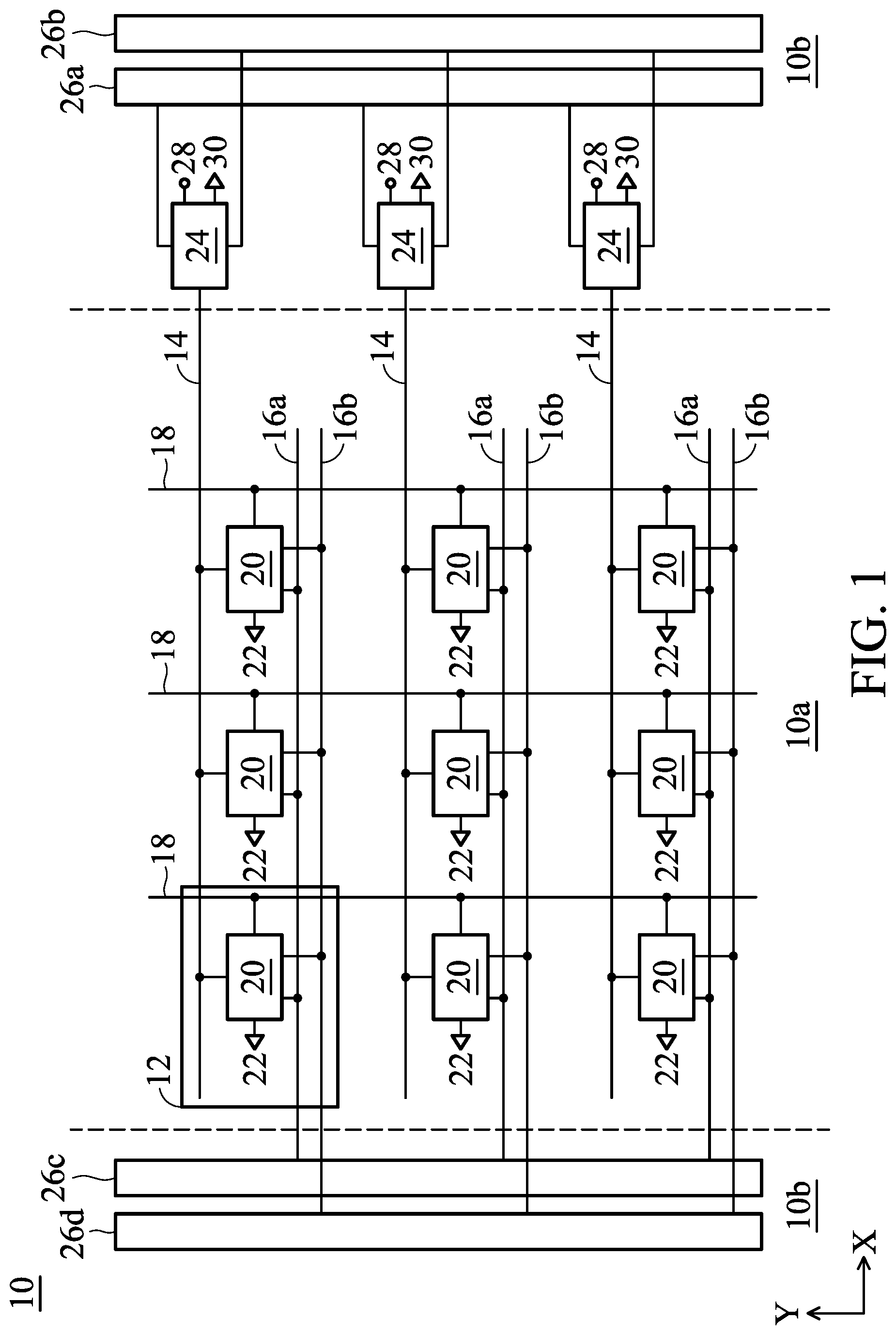 Patent US12616997 — Electronic device including a transducer electrically connected to a demultiplexer and method for fabricating the transducer in the electronic device — Figure 1