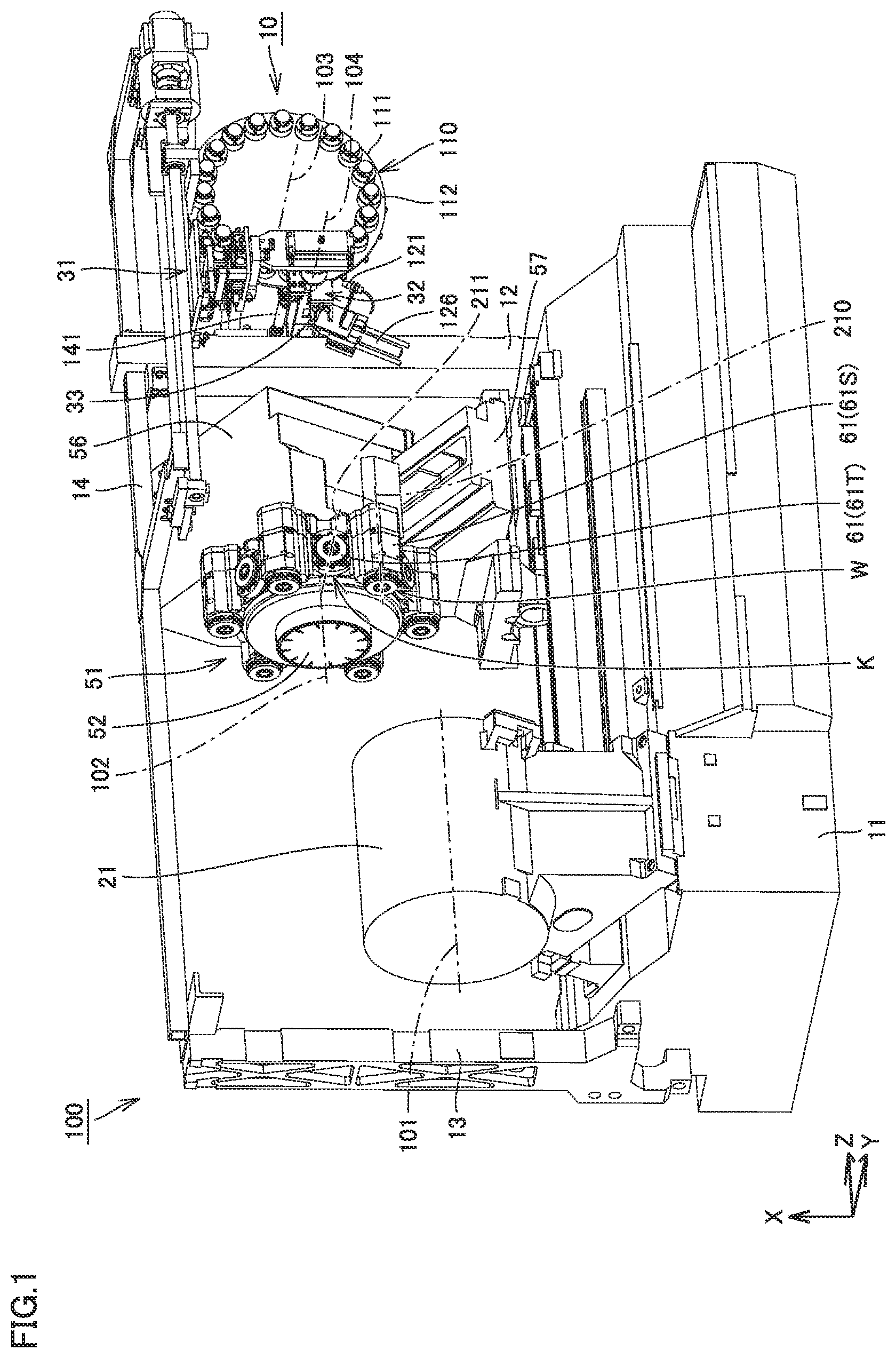 Patent US12617051 Figure 1 – Magazine and machine tool