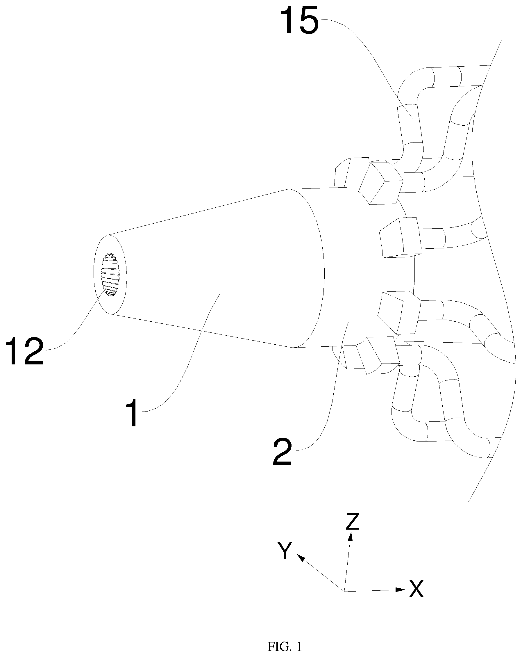 Patent US12617059 Figure 1 – Spray head device and sandblasting device for automobile part processing
