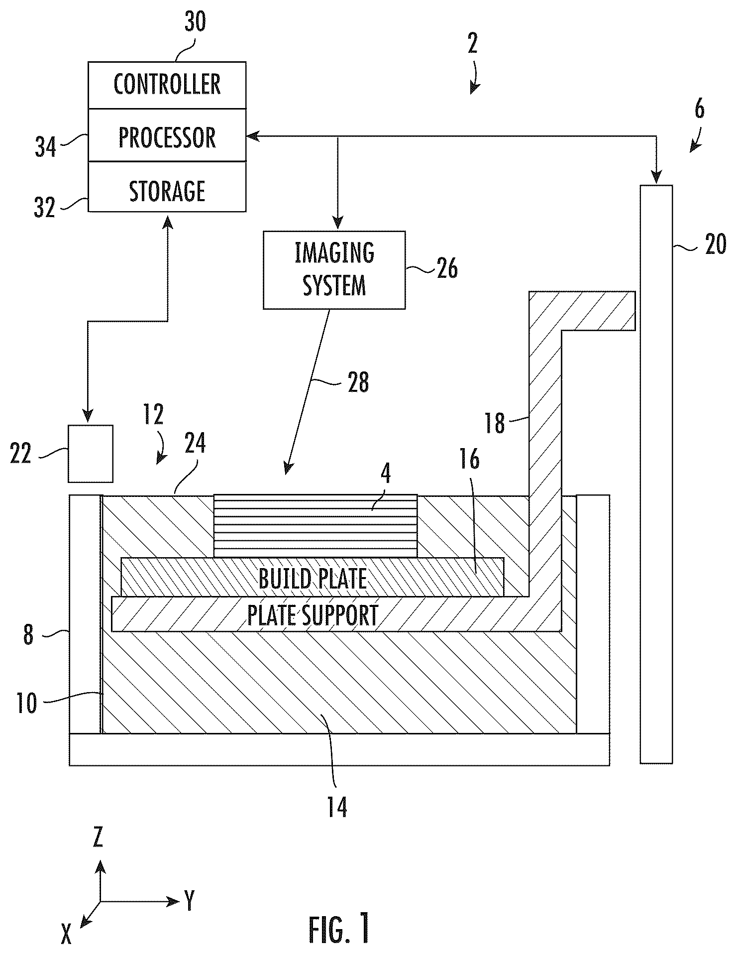 Patent US12617153 — Three-dimensional printing system with resin vessel positioning system — Figure 1