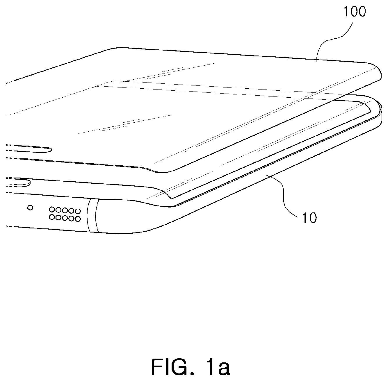 Patent US12617184 — Glass protective film for covering a curved surface of a portable display, device of adhering the glass protective films to the curved surface of the portable display, and method of adhering the glass protective film to the curved surface using the device — Figure 1